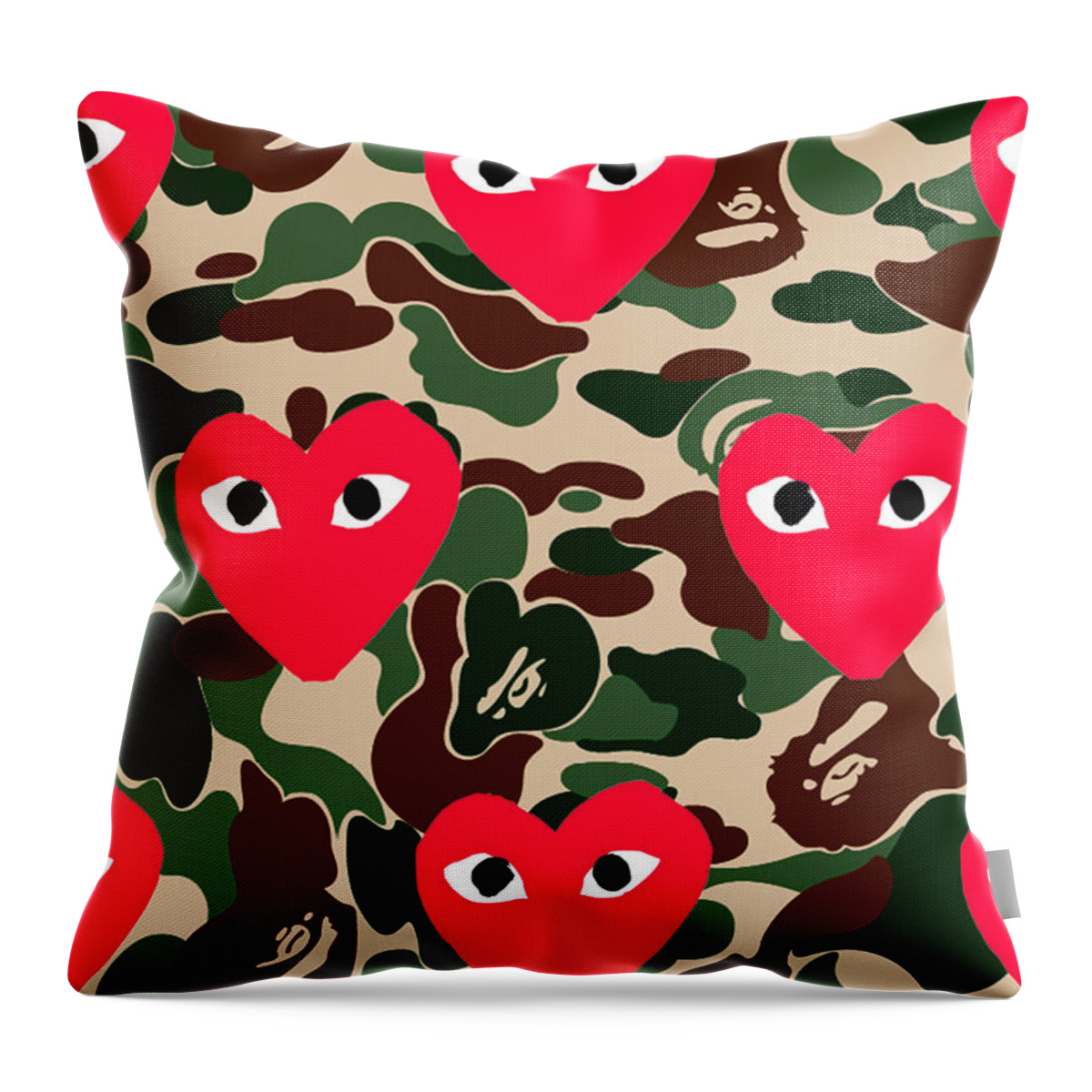 Comme Des Garcons Logo With Bape Army Pattern Throw Pillow by