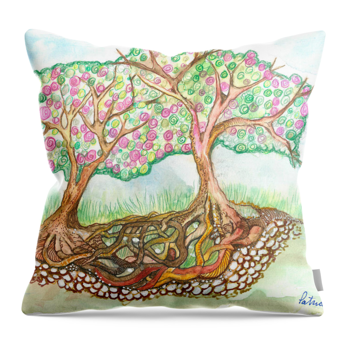 Roots Throw Pillow featuring the painting Connection by Patricia Arroyo