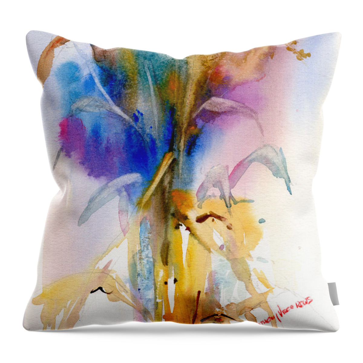 Plein Air Painting Throw Pillow featuring the painting Corn Stalks by P Anthony Visco