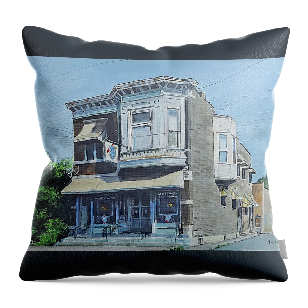 Americana Throw Pillow featuring the painting Corner Bar by William Brody