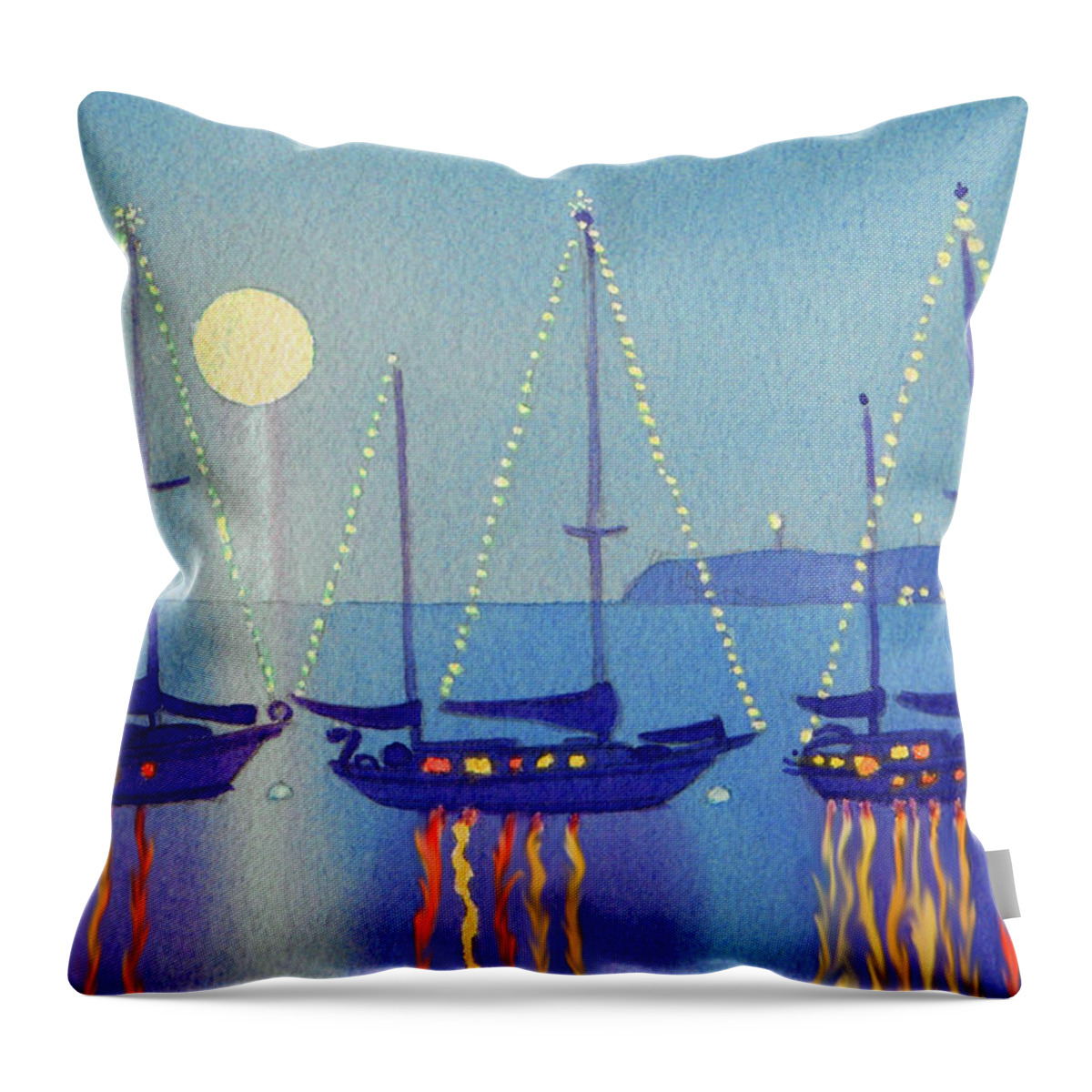Coronado Throw Pillow featuring the painting Coronado Christmas Boats by Mary Helmreich