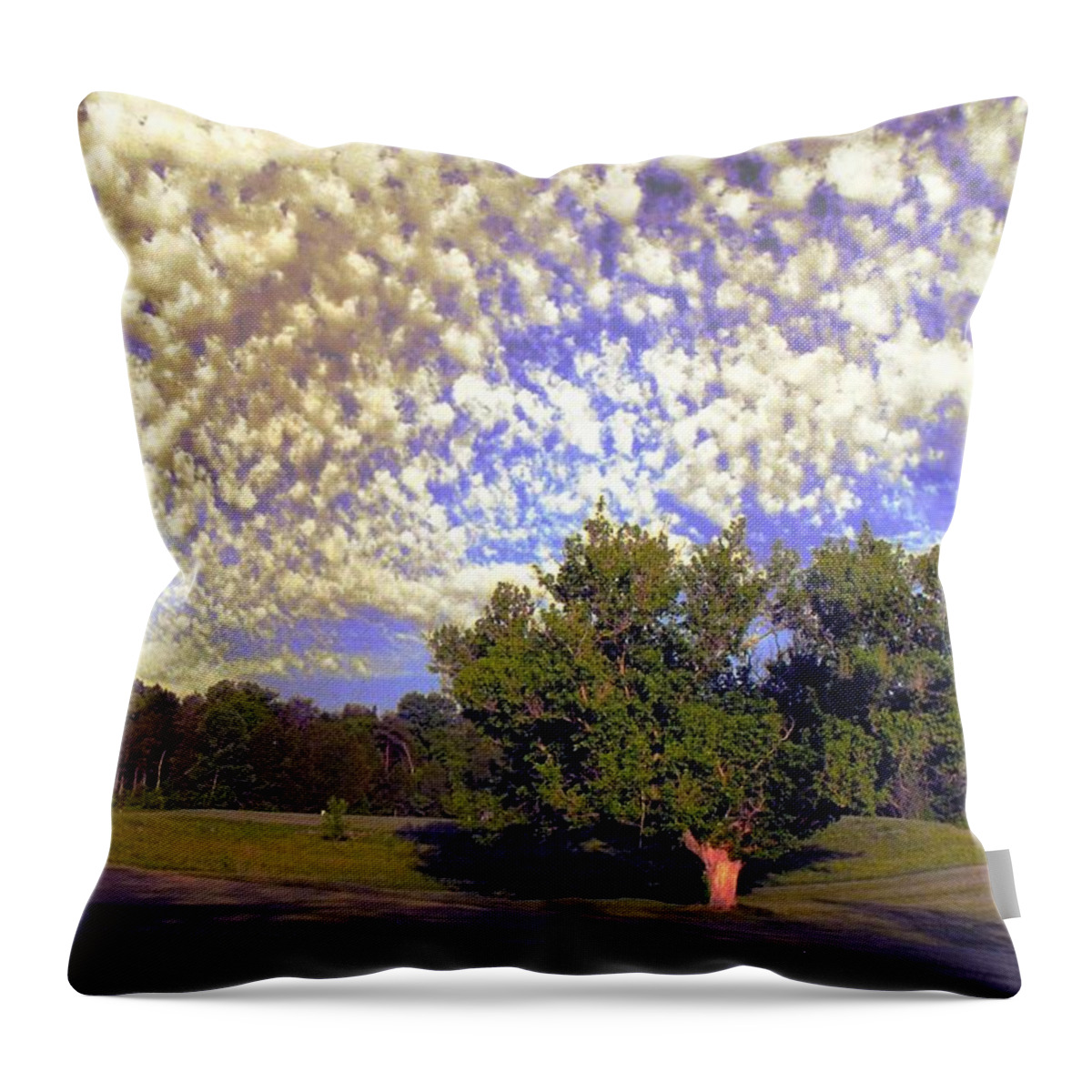 Cloud Art Throw Pillow featuring the photograph Cottonball Clouds on Golf Course by Stacie Siemsen