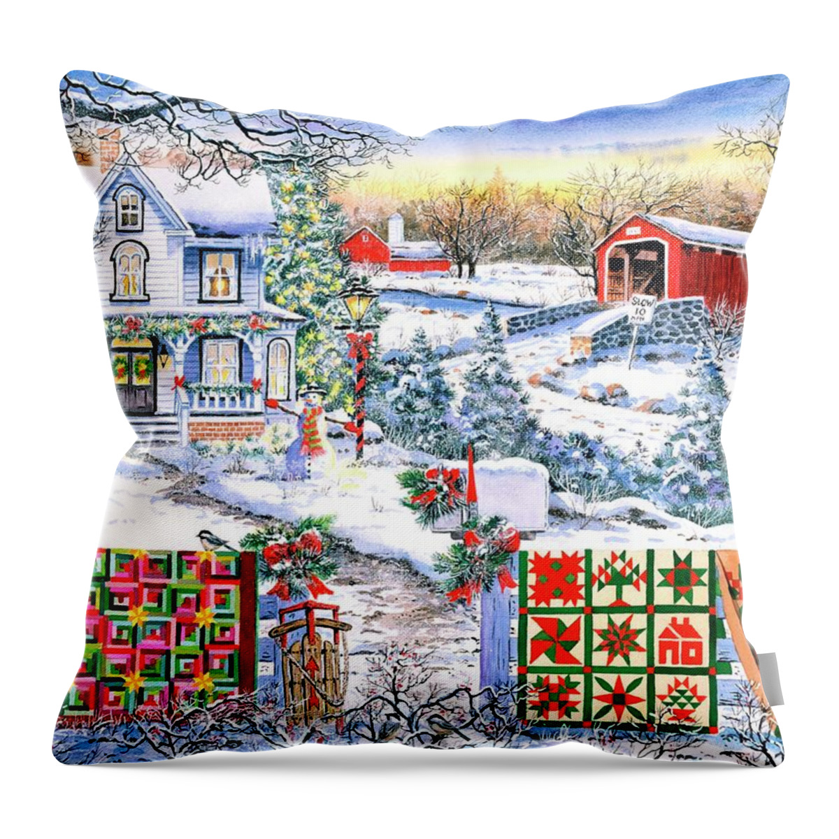 Snow Throw Pillow featuring the painting Country Christmas by Diane Phalen