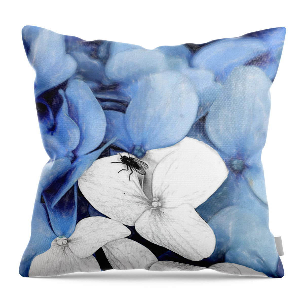 New England Throw Pillow featuring the digital art Country Fly Blue Hydrangea Watercolor by Tanya Owens