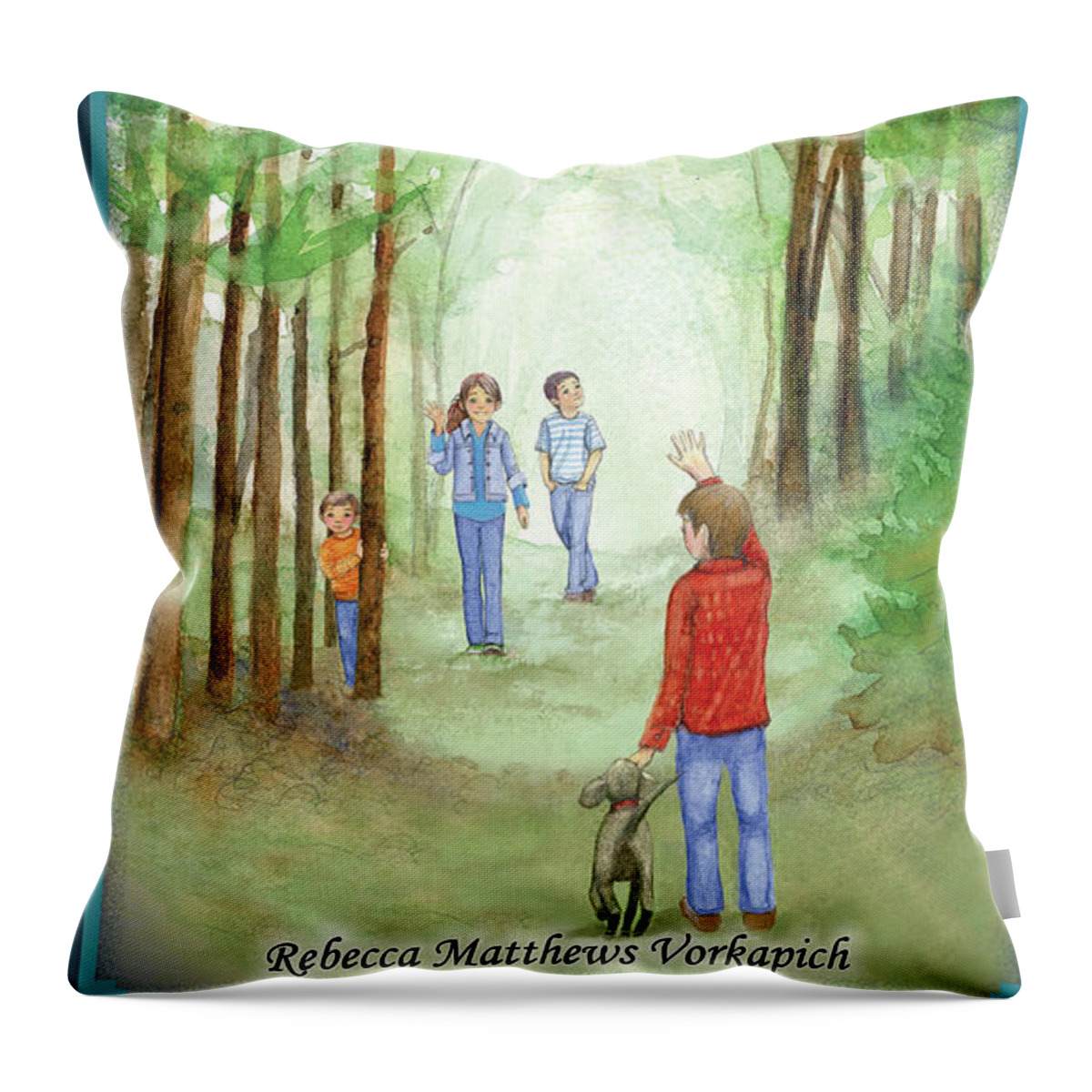 Horseshoe Hideout Throw Pillow featuring the mixed media Cover for middle-grade novel The Children of Horseshoe Hideout in Family Trees by Rebecca Matthews