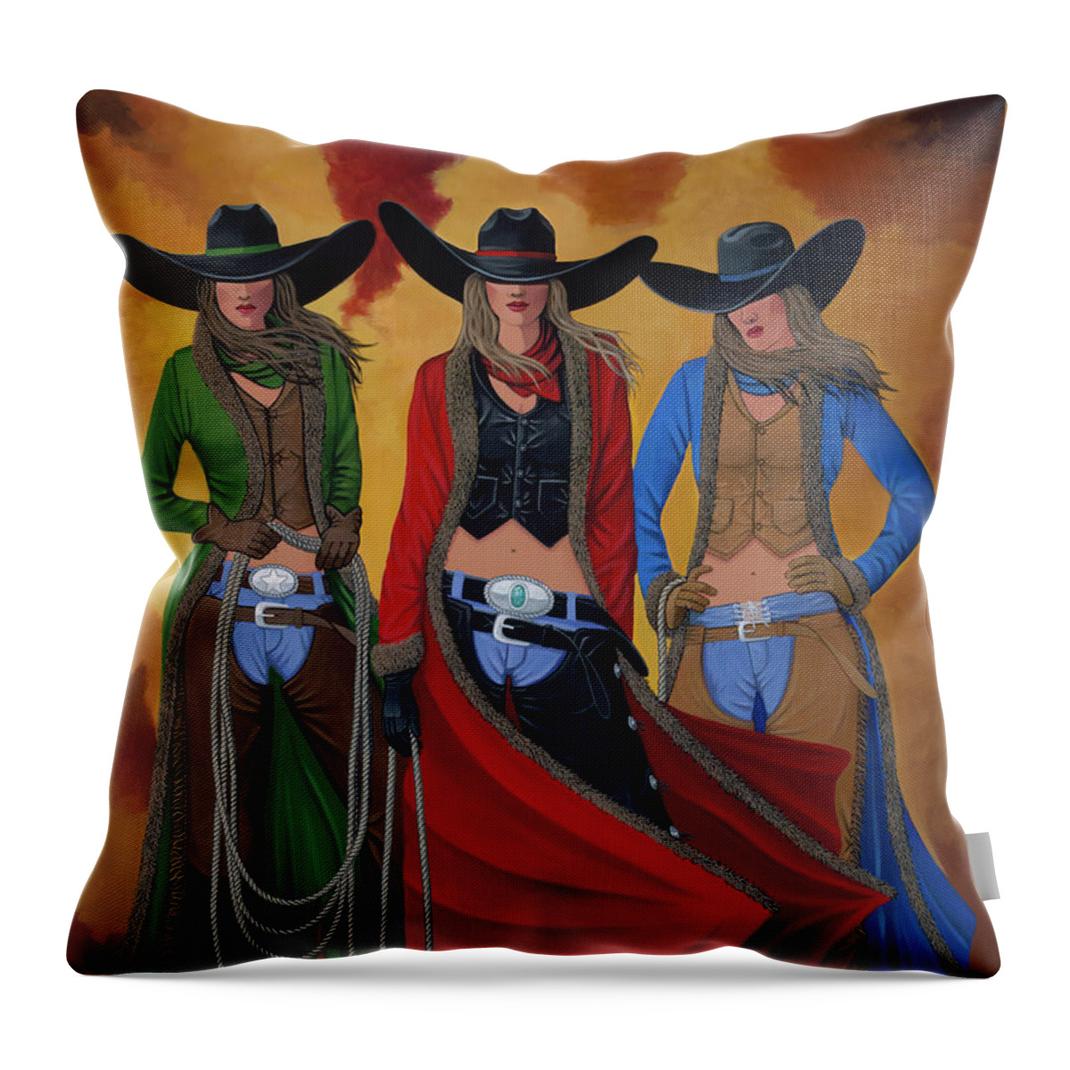 Cowgirl Throw Pillow featuring the painting Cowgirl Up by Lance Headlee