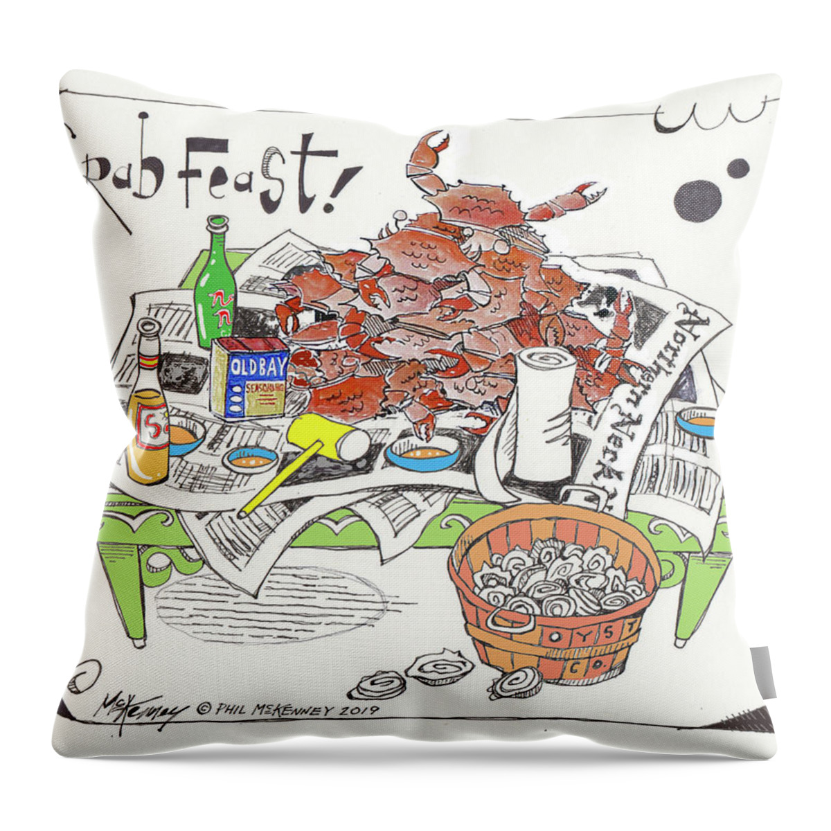  Throw Pillow featuring the drawing Crab Feast by Phil Mckenney