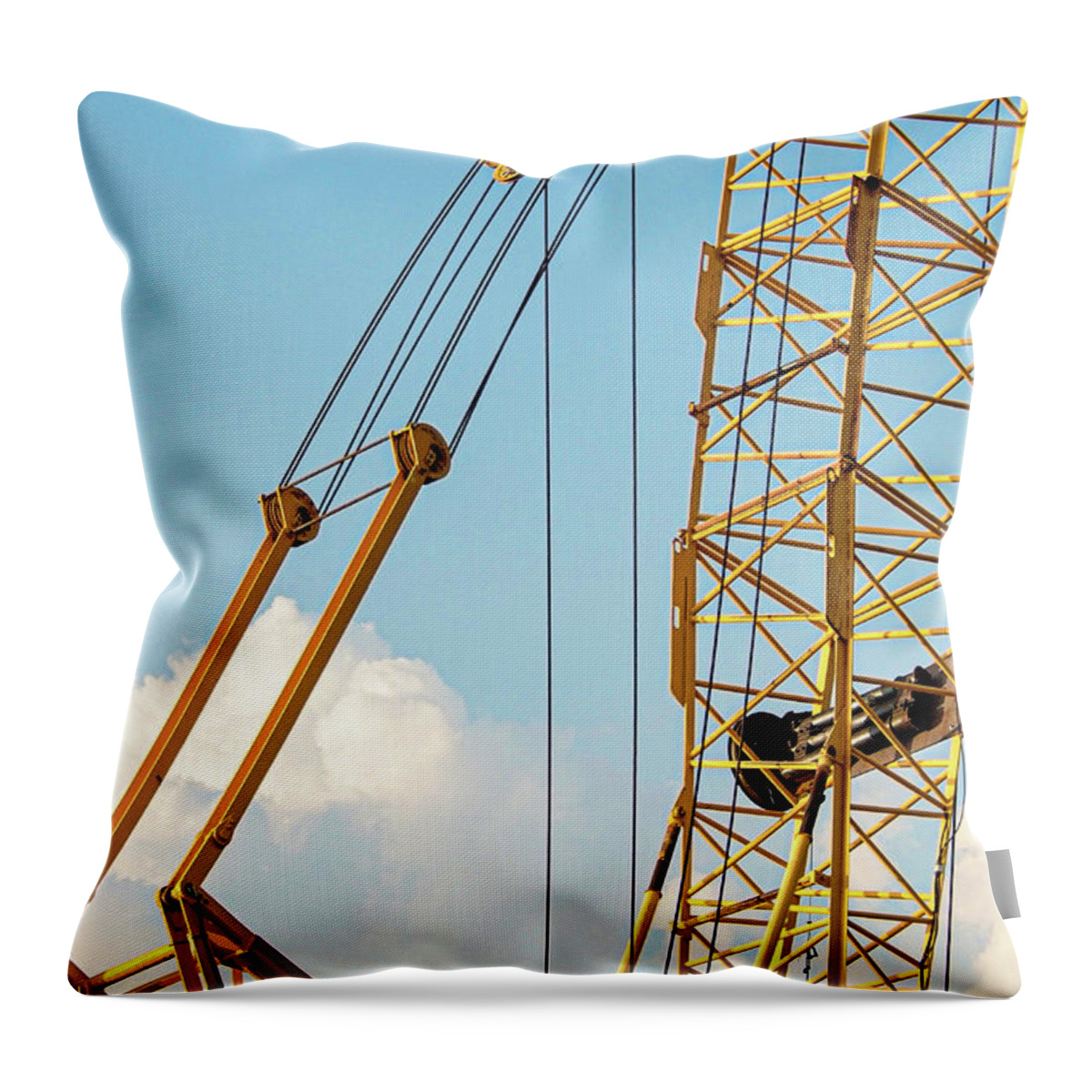 Crane Construction Metal Yellow Throw Pillow featuring the photograph Crane by John Linnemeyer