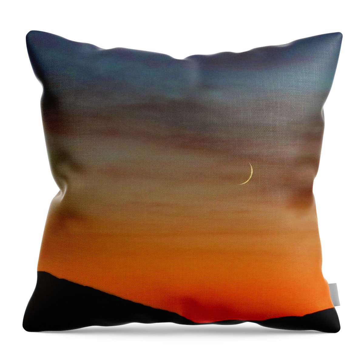 Moon Throw Pillow featuring the photograph Crescent Moon at Sunset by Sarah Lilja