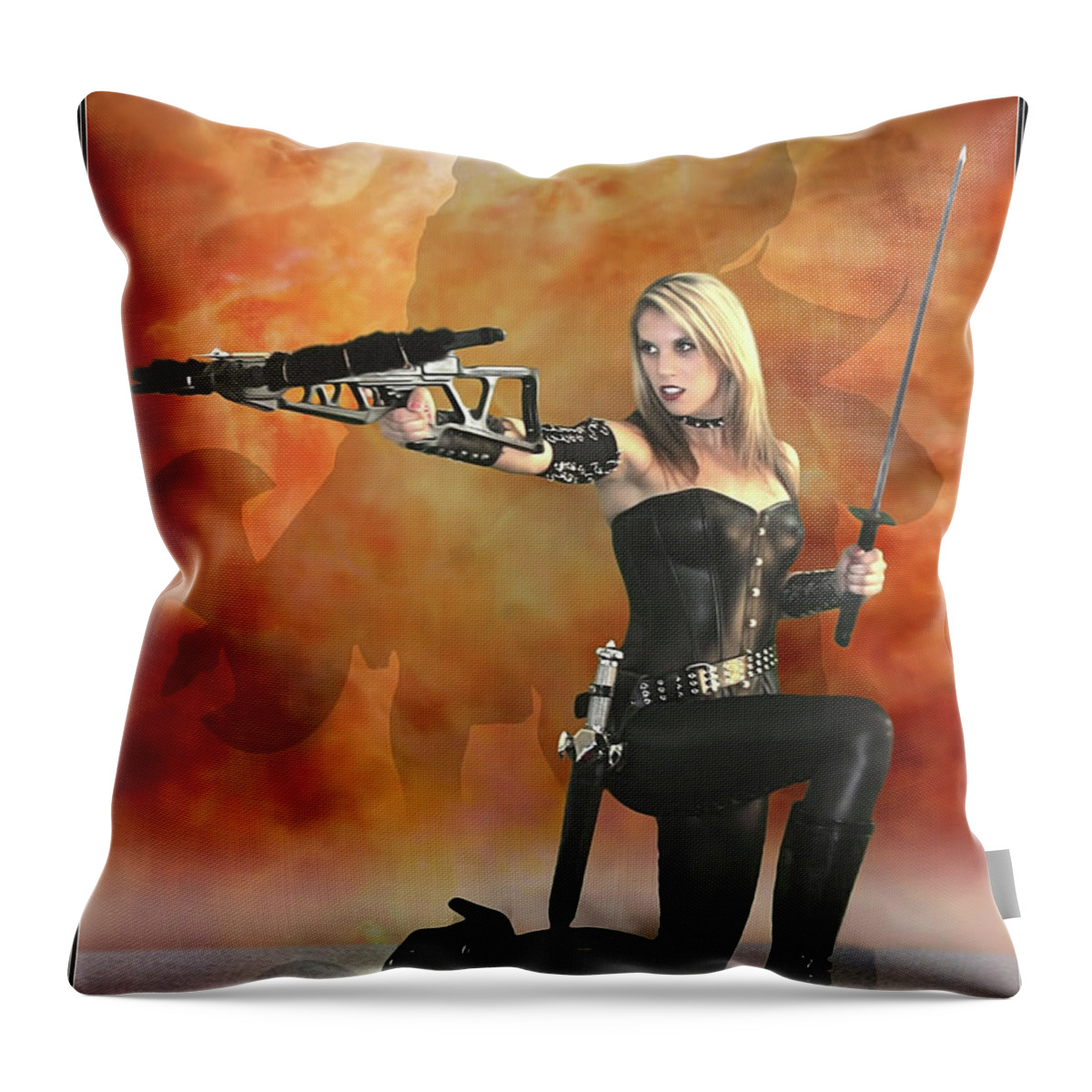 Crossbow Throw Pillow featuring the photograph Crossbow Heroine by Jon Volden