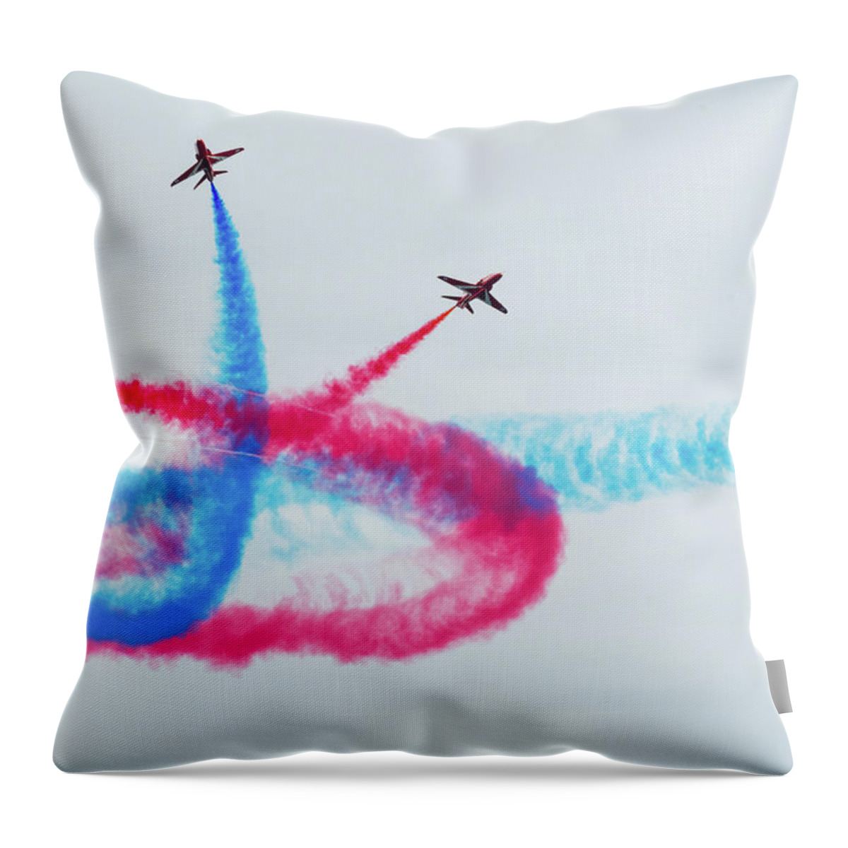 Eastbourne International Airshow Throw Pillow featuring the photograph Crossing the Red Arrows by Andrew Lalchan