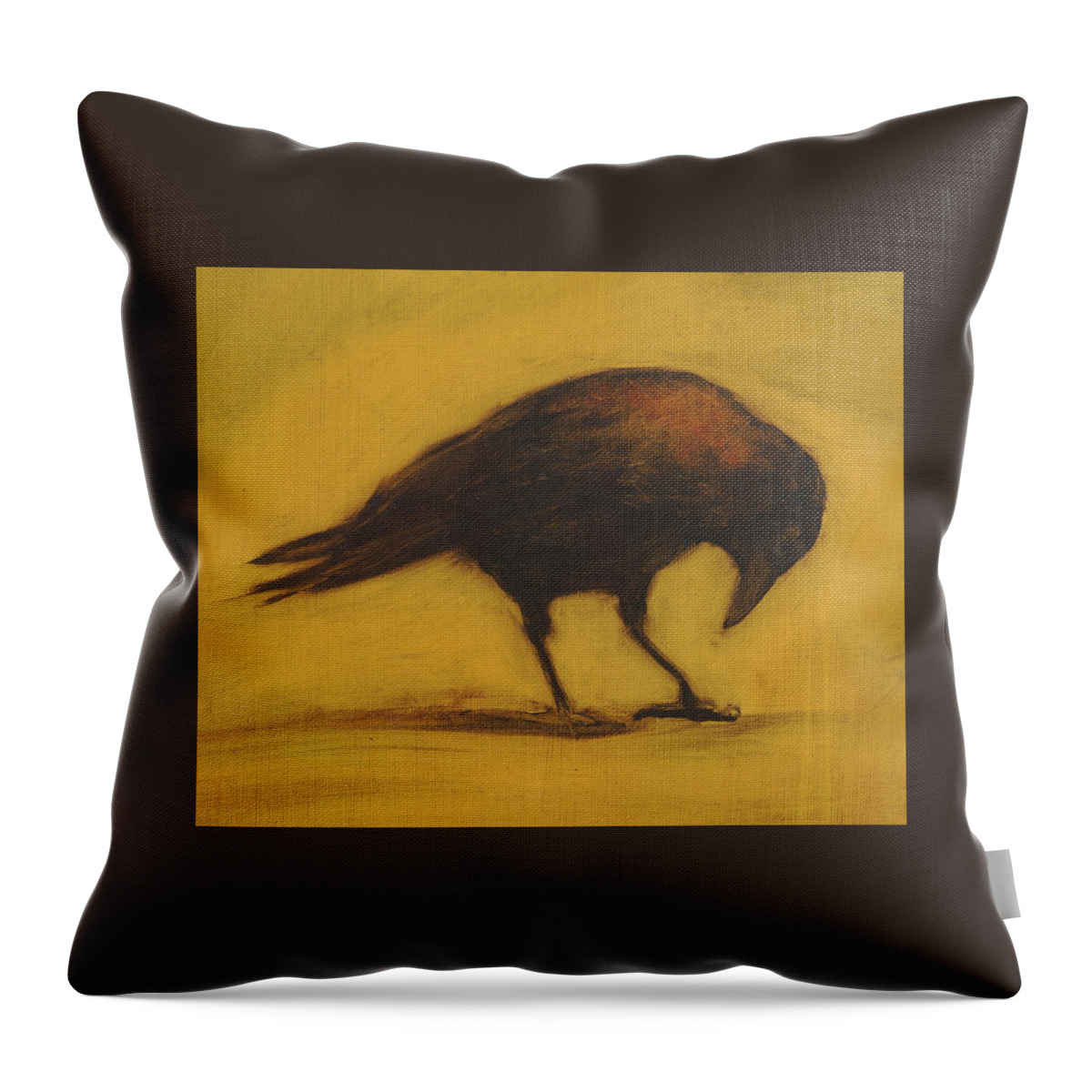 Crow Throw Pillow featuring the painting Crow 11 cropped version by David Ladmore