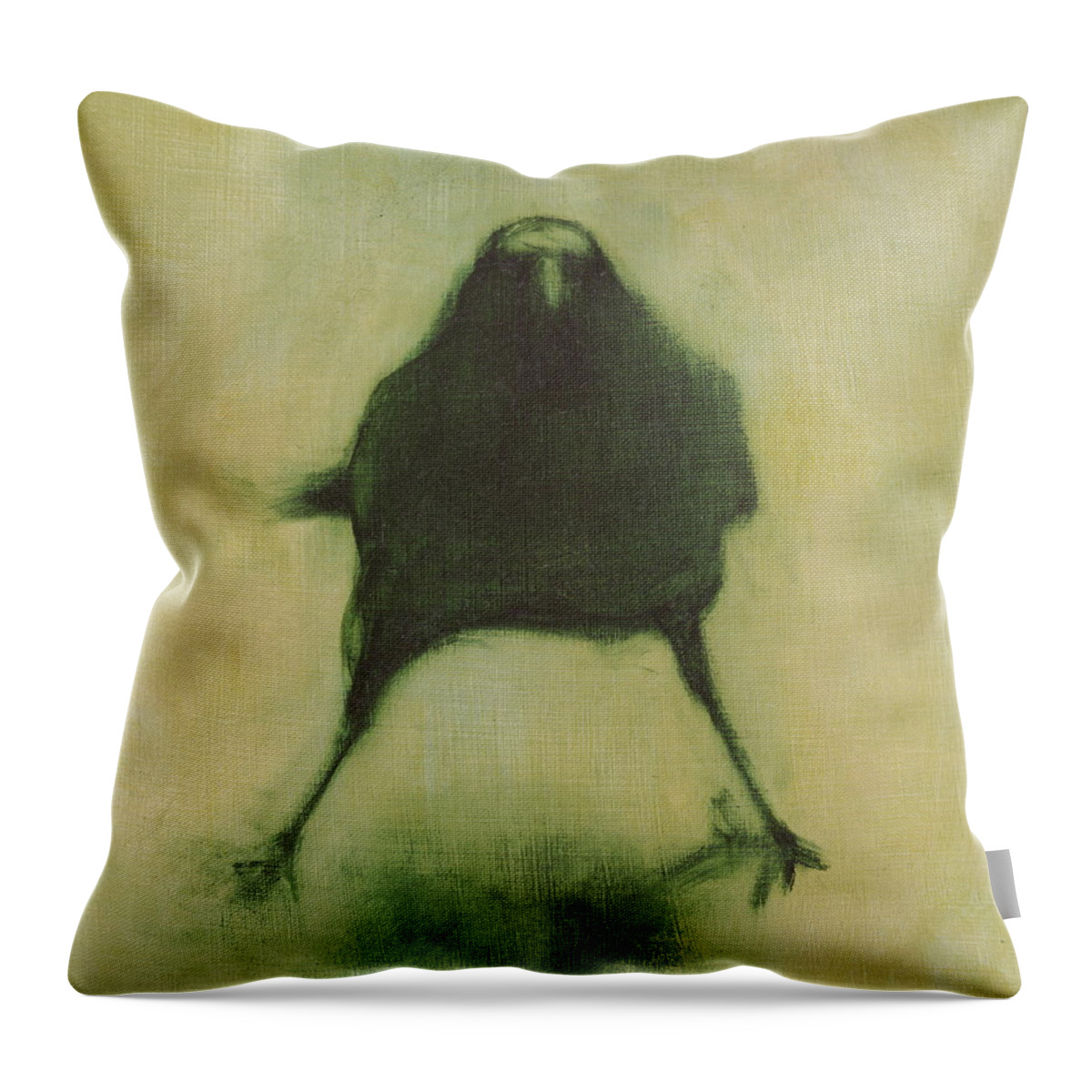 Crow Throw Pillow featuring the painting Crow 6 cropped version by David Ladmore