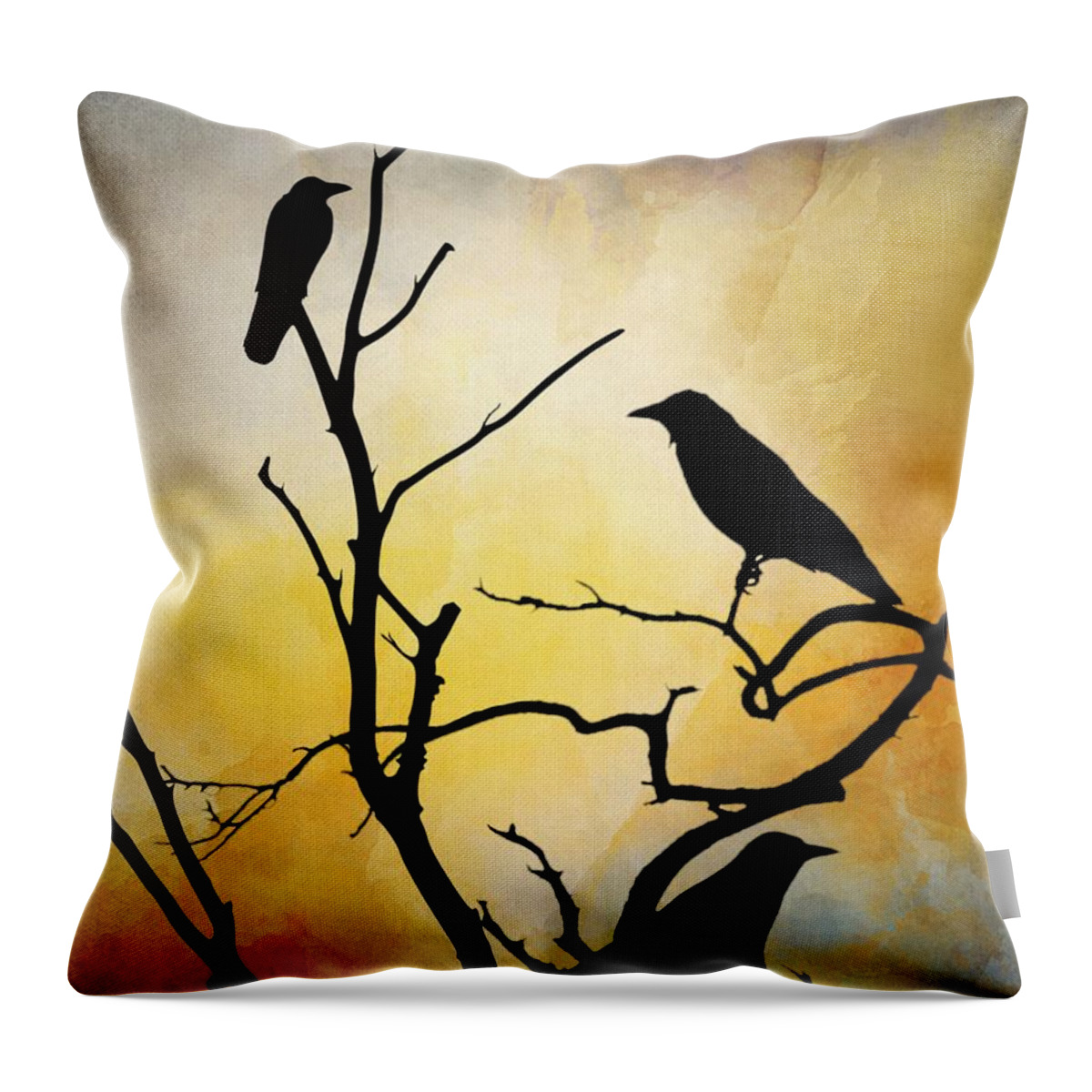 Bird Throw Pillow featuring the digital art Crow Birds on Tree Bird 95 by Lucie Dumas