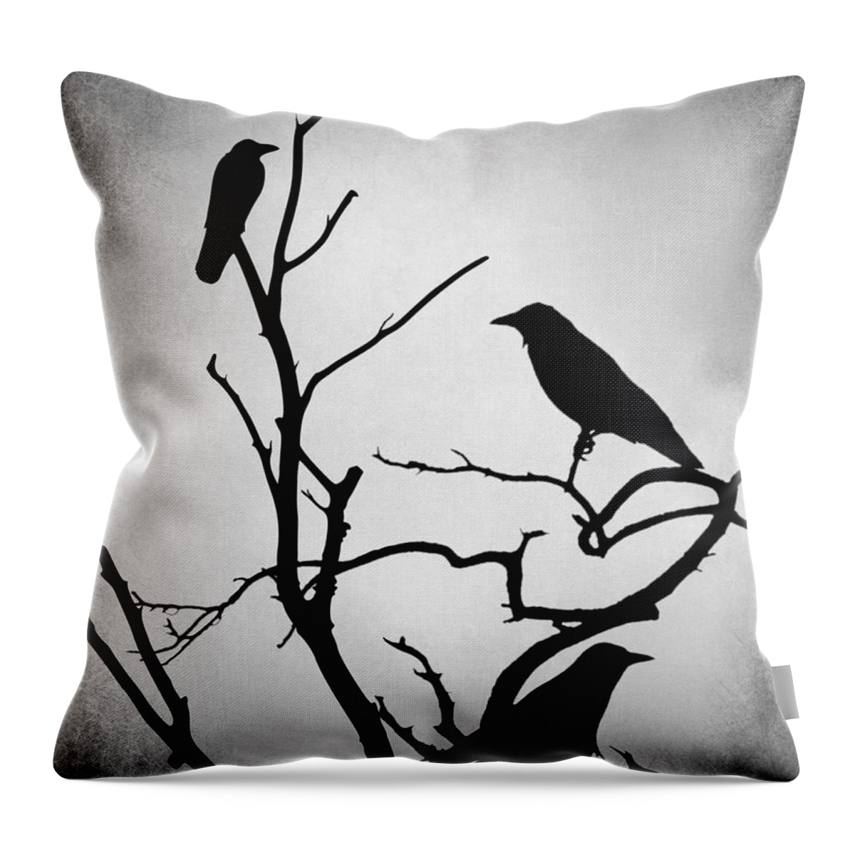 Bird Throw Pillow featuring the digital art Crow Birds on Trees Bird 89 by Lucie Dumas