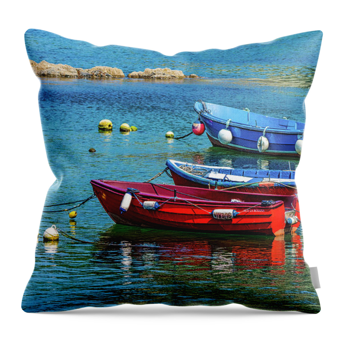 Fishing Boats Throw Pillow featuring the photograph Cudillero Boats by Chris Lord