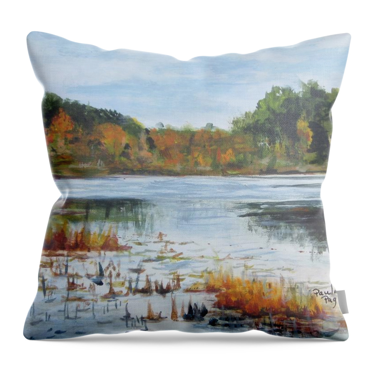Acrylic Throw Pillow featuring the painting Cumberland Pond #1 by Paula Pagliughi