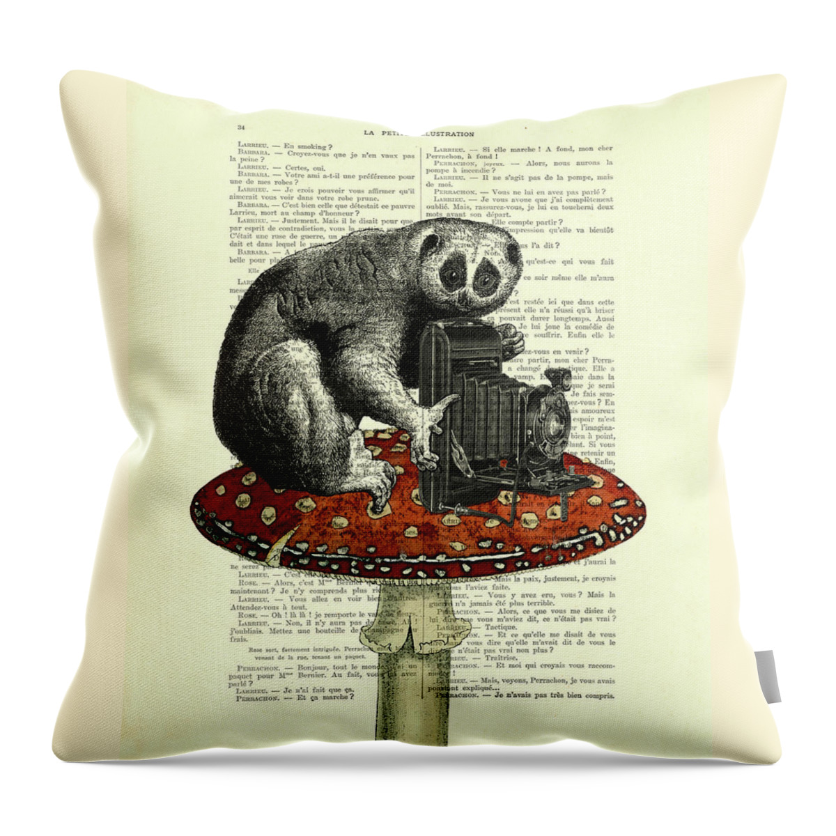 Slow Loris Throw Pillow featuring the mixed media Cute Photographer by Madame Memento
