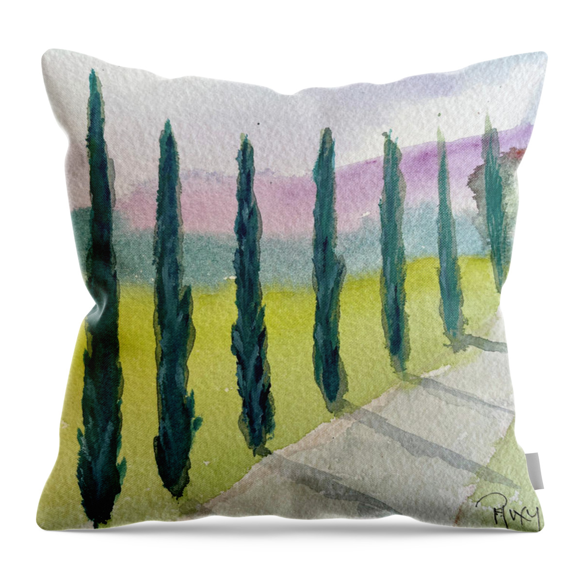 Cypress Trees Throw Pillow featuring the painting Cypress Trees Landscape by Roxy Rich