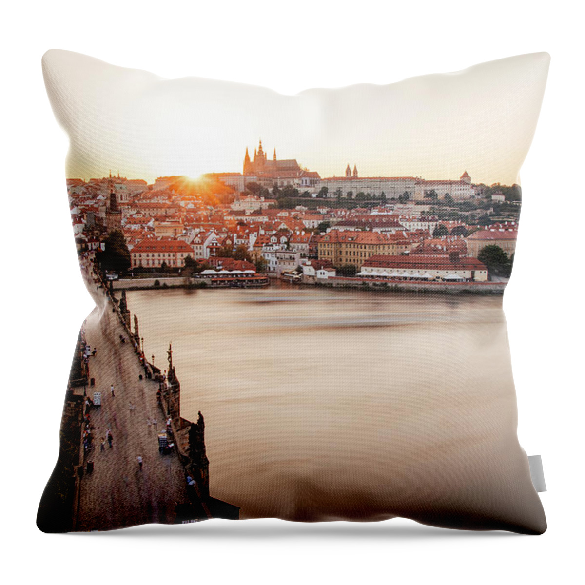 Castle Throw Pillow featuring the photograph Czech capital city with Charles bridge at sunset by Vaclav Sonnek