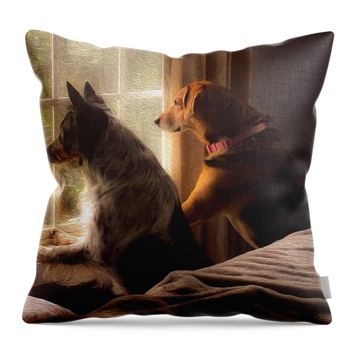 Dog Throw Pillow featuring the mixed media Daddy's Home by Shelia Hunt