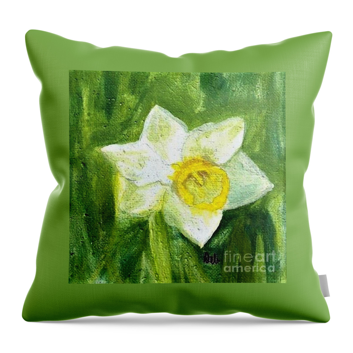 Daffodil Throw Pillow featuring the painting Daffodil by Deb Stroh-Larson