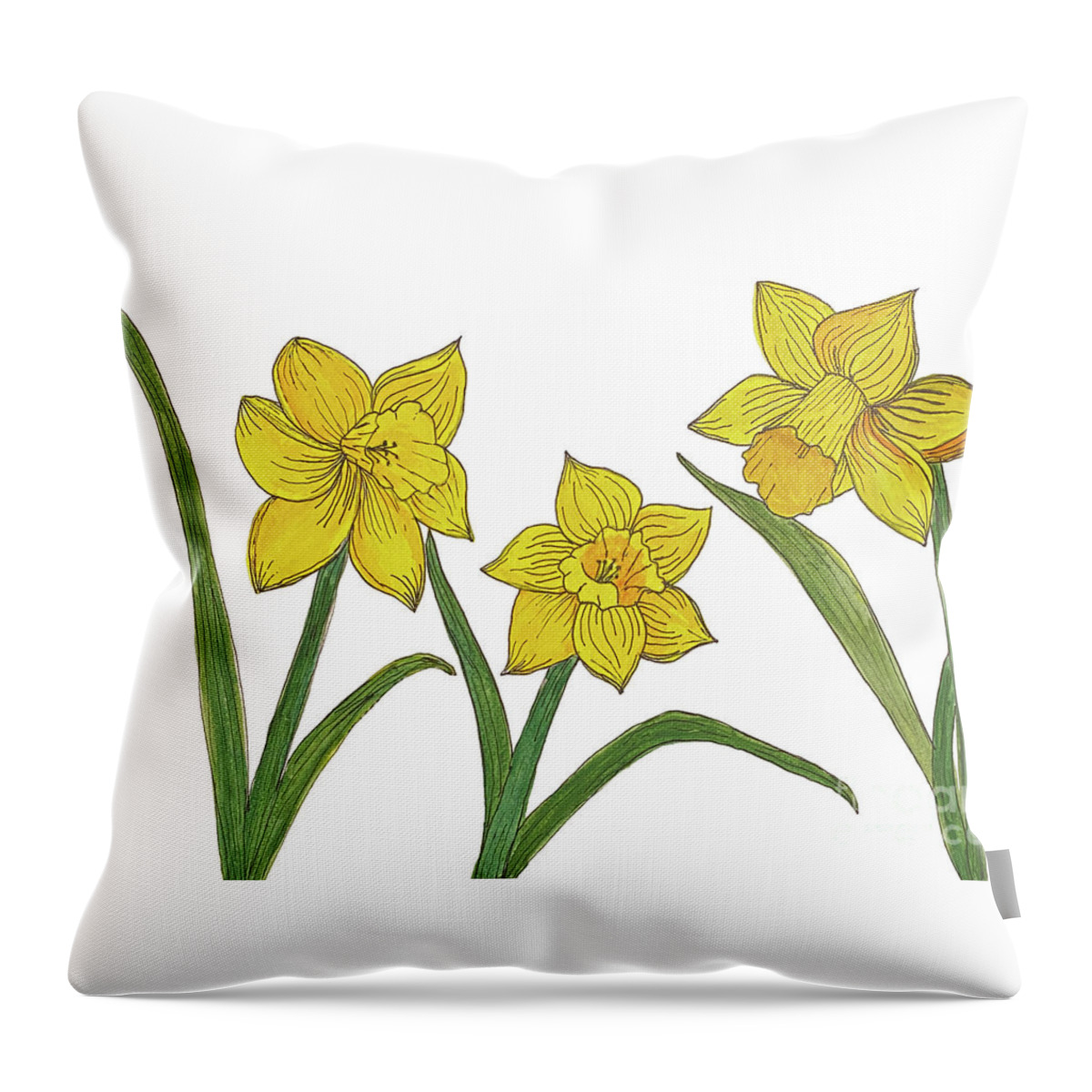 Daffodils Throw Pillow featuring the mixed media Daffodils by Lisa Neuman