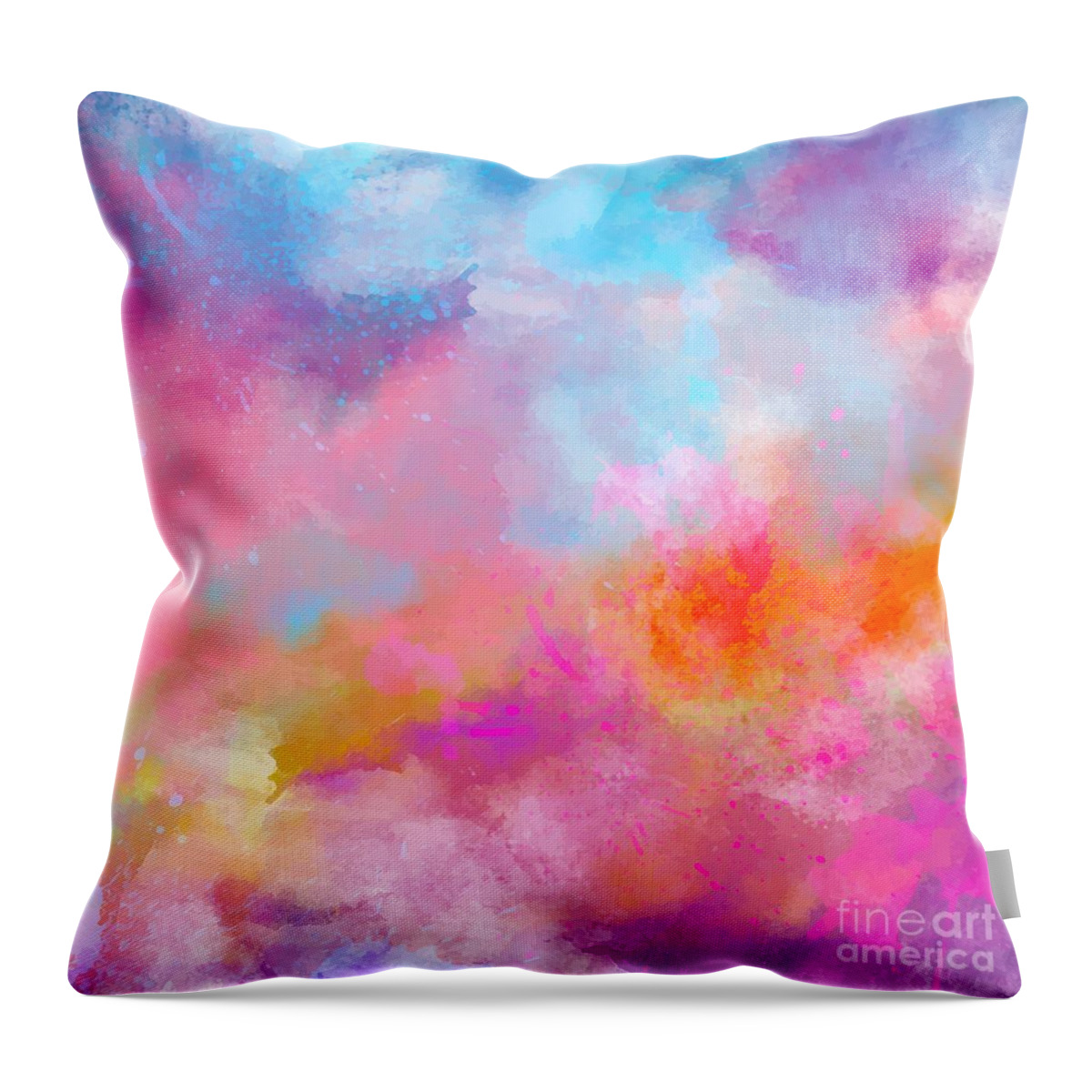 Watercolor Throw Pillow featuring the digital art Daimaru - Artistic Abstract Blue Purple Bright Watercolor Painting Digital Art by Sambel Pedes