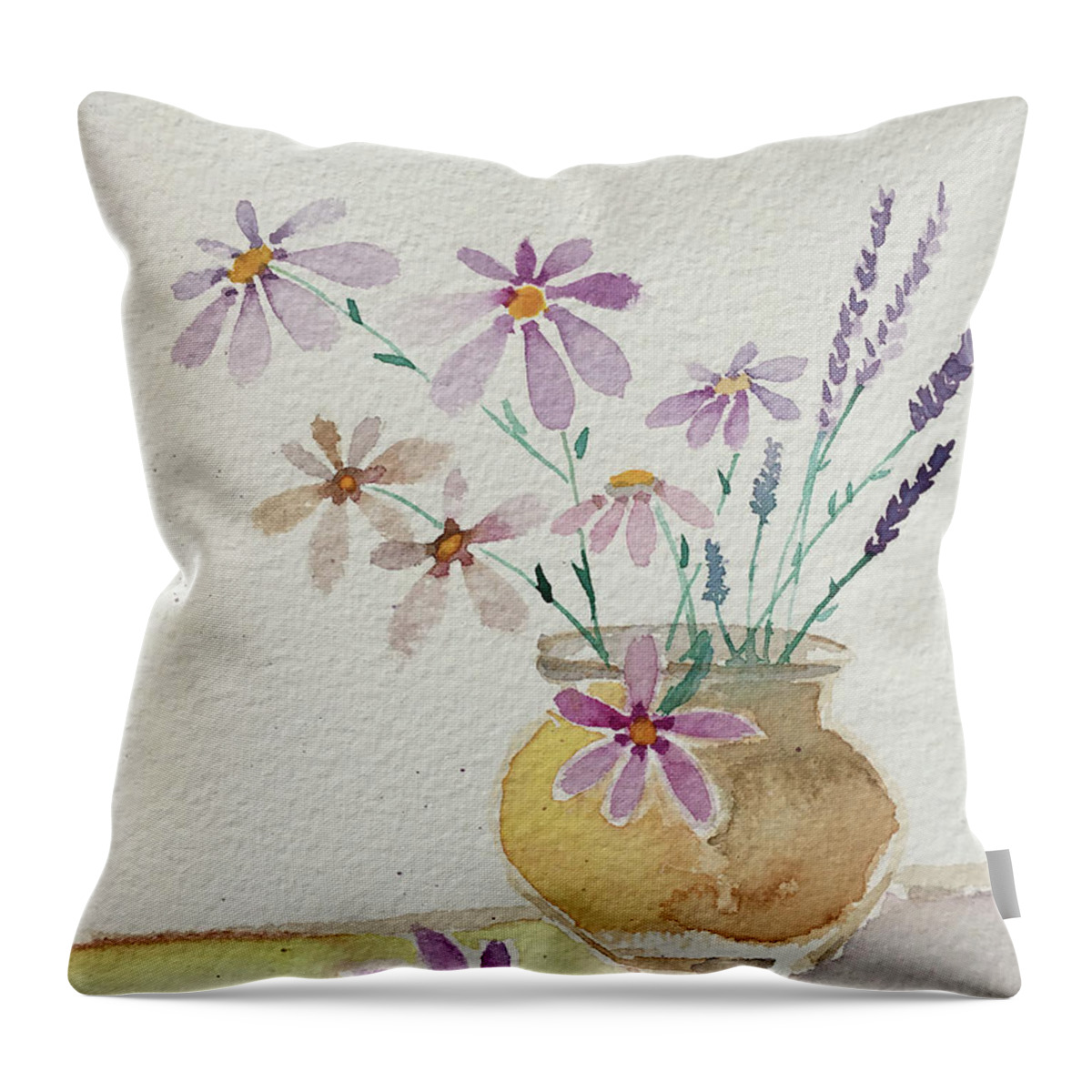 Daisies Throw Pillow featuring the painting Daisies and Lavender by Roxy Rich
