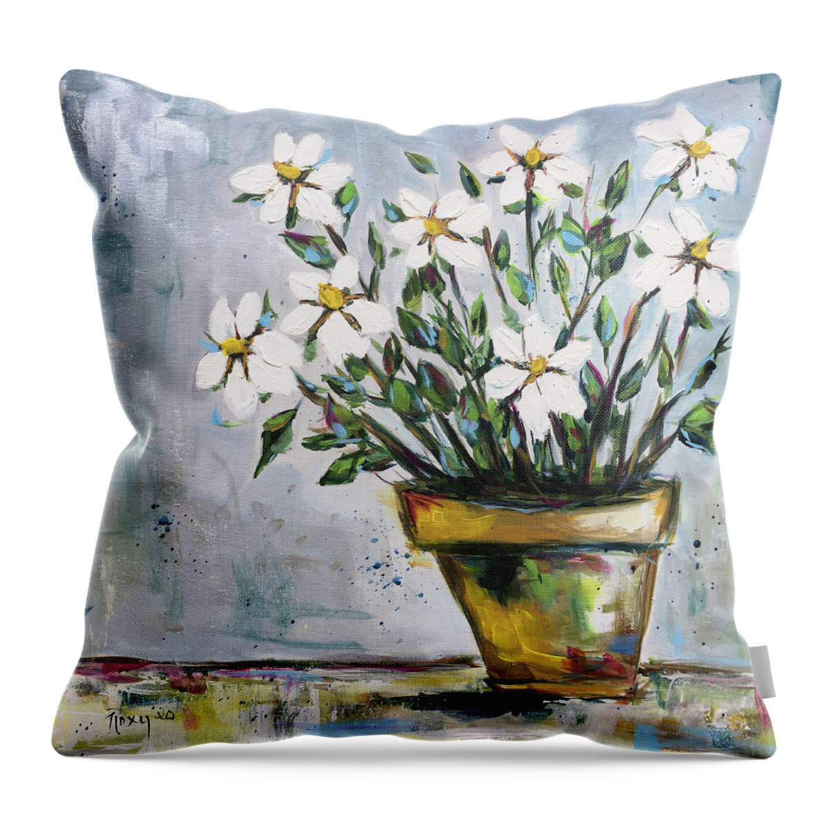 Daisy Gardenias Throw Pillow featuring the painting Daisy Gardenias by Roxy Rich
