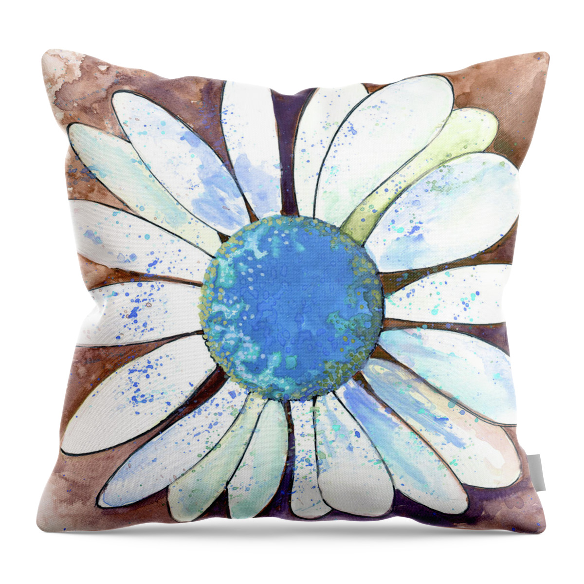 Daisy Throw Pillow featuring the painting Daisy in Brown and Blue by Michele Fritz