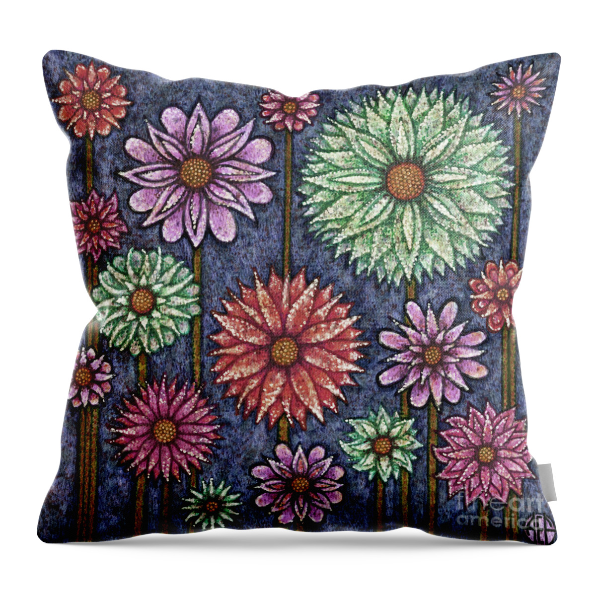 Floral Abstract Throw Pillow featuring the painting Daisy Tapestry. Blue Mood by Amy E Fraser