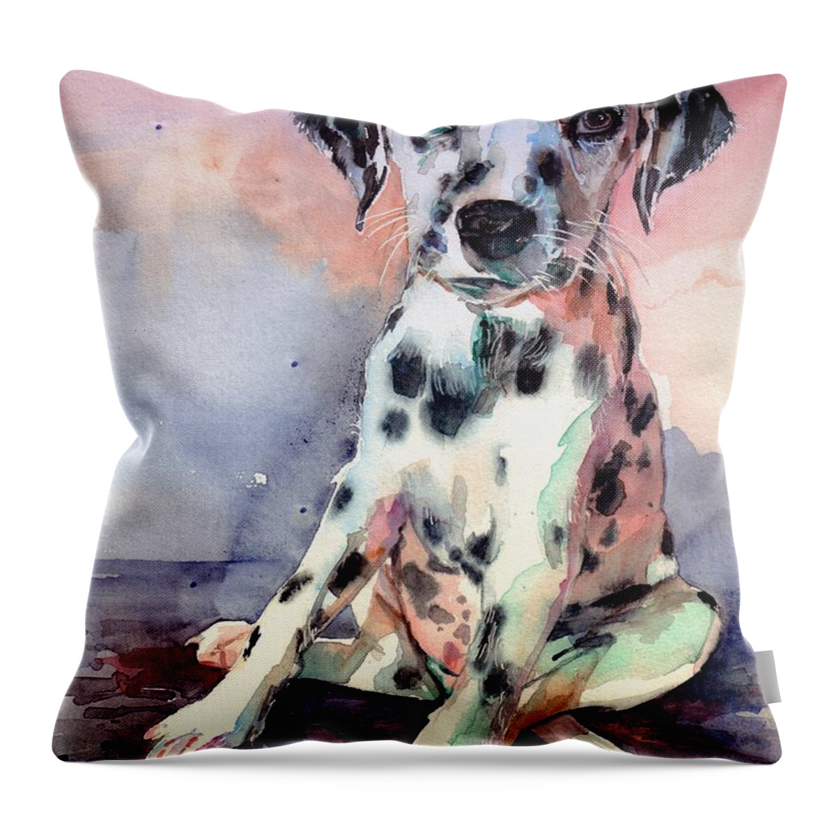 Dalmatian Throw Pillow featuring the painting Dalmatian Puppy by Suzann Sines