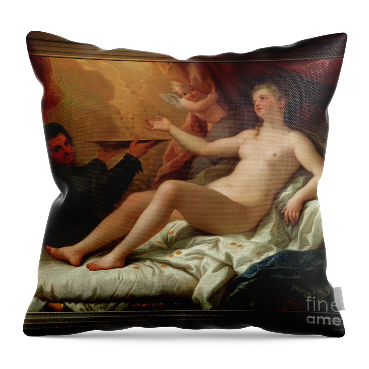 Danaë Throw Pillow featuring the painting Danae by Paolo de Matteis Old Masters Classical Art Reproduction by Rolando Burbon