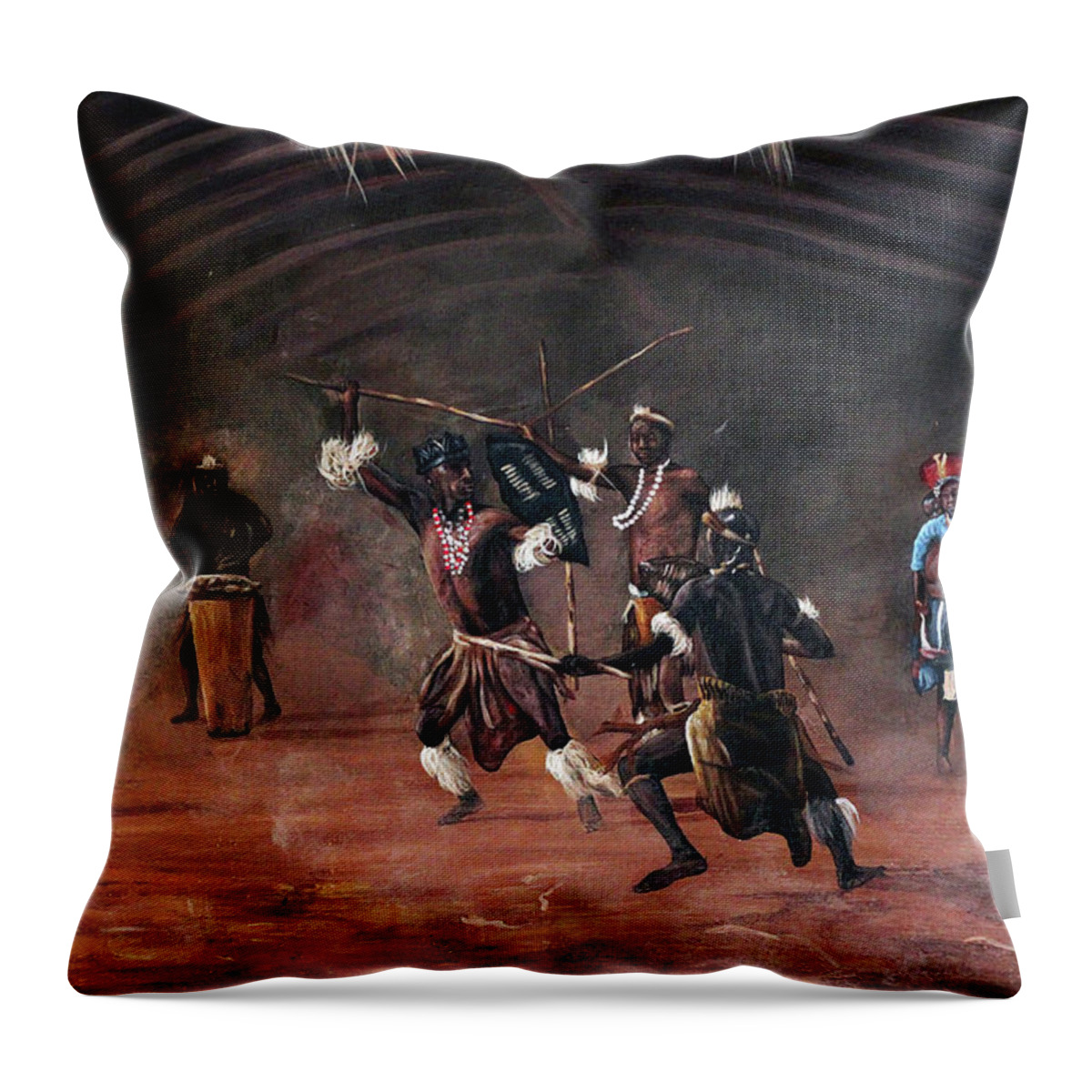 African Art Throw Pillow featuring the painting Dance Of Spears by Ronnie Moyo