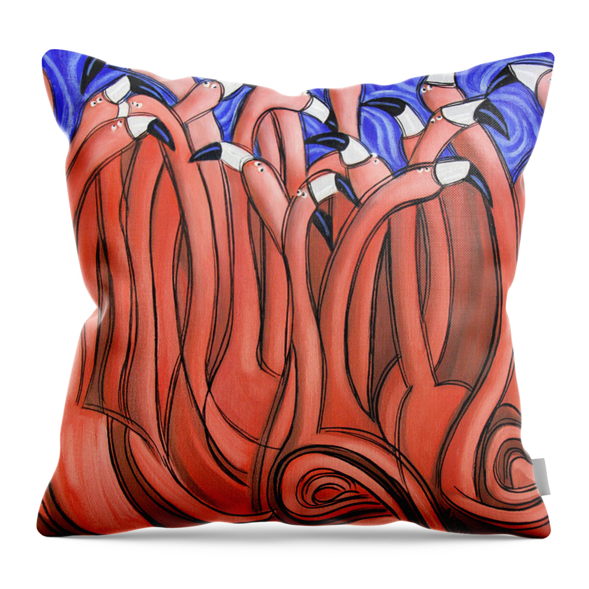 Flamingo's Throw Pillow featuring the painting Dancing Flamingo's by Anthony Falbo