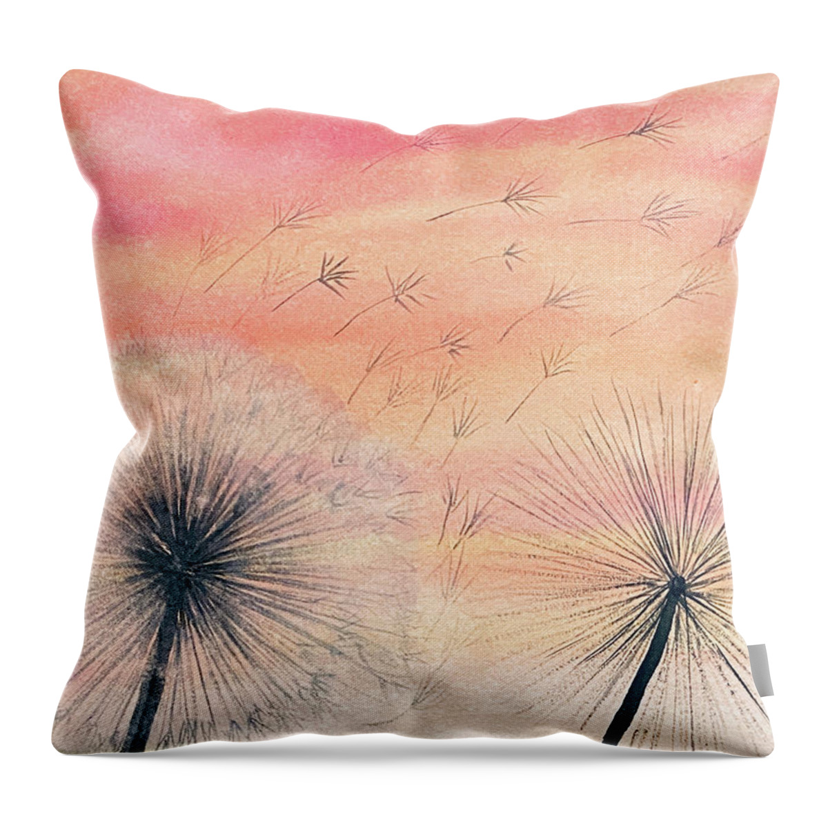 Dandelions Throw Pillow featuring the painting Dandelions at Sunset by Lisa Neuman