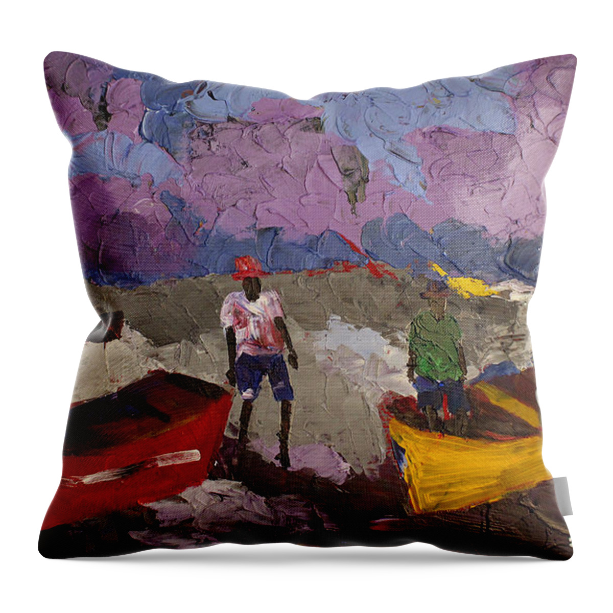 African Art Throw Pillow featuring the painting Dark Purple Fishing Sky by Tarizai Munsvhenga