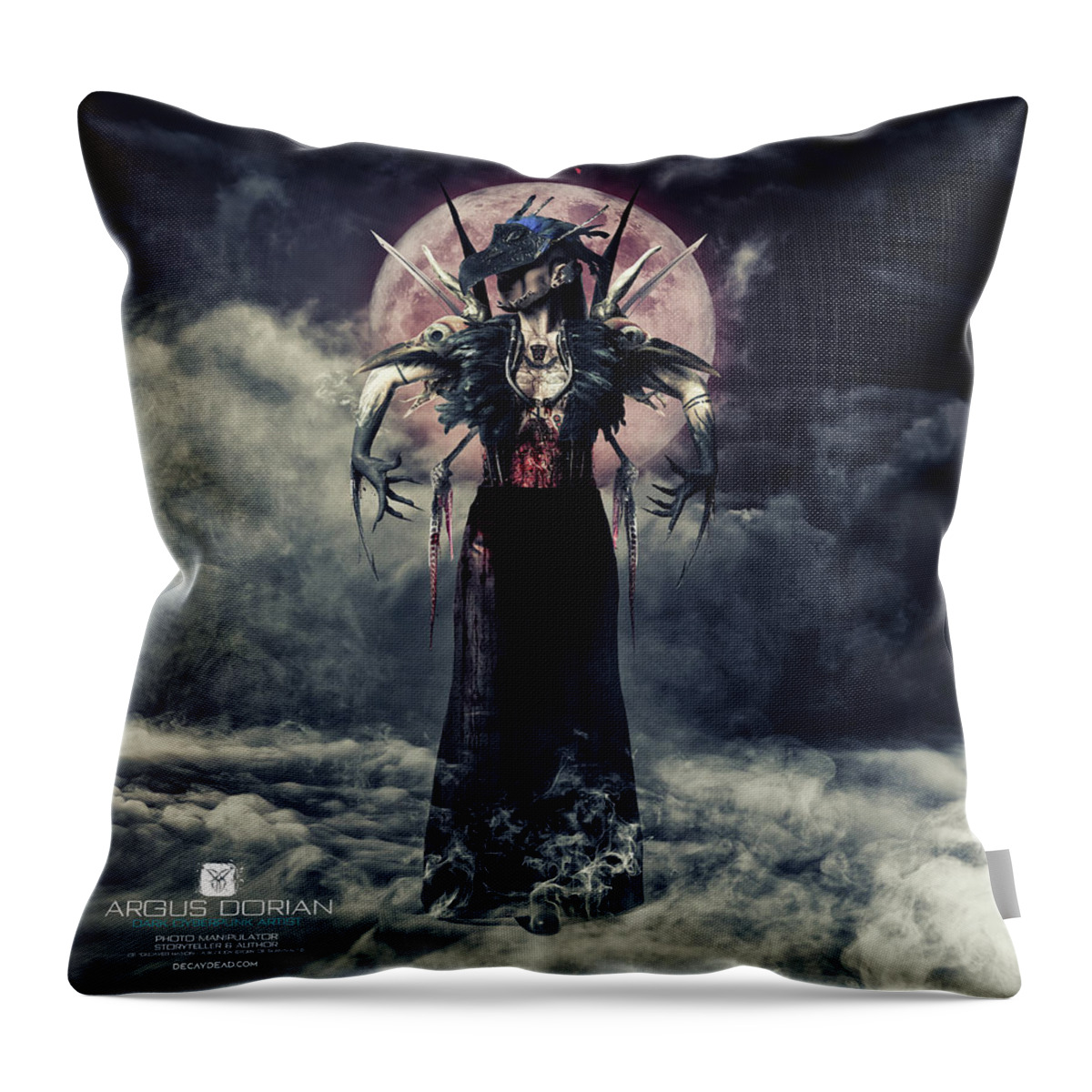 Dark Art Throw Pillow featuring the digital art Dark Raven by Argus Dorian by Argus Dorian