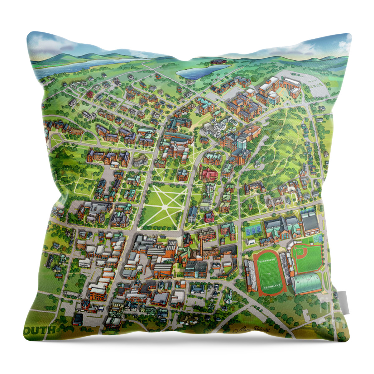 Dartmouth College Throw Pillow featuring the digital art Dartmouth College Campus Map by Maria Rabinky