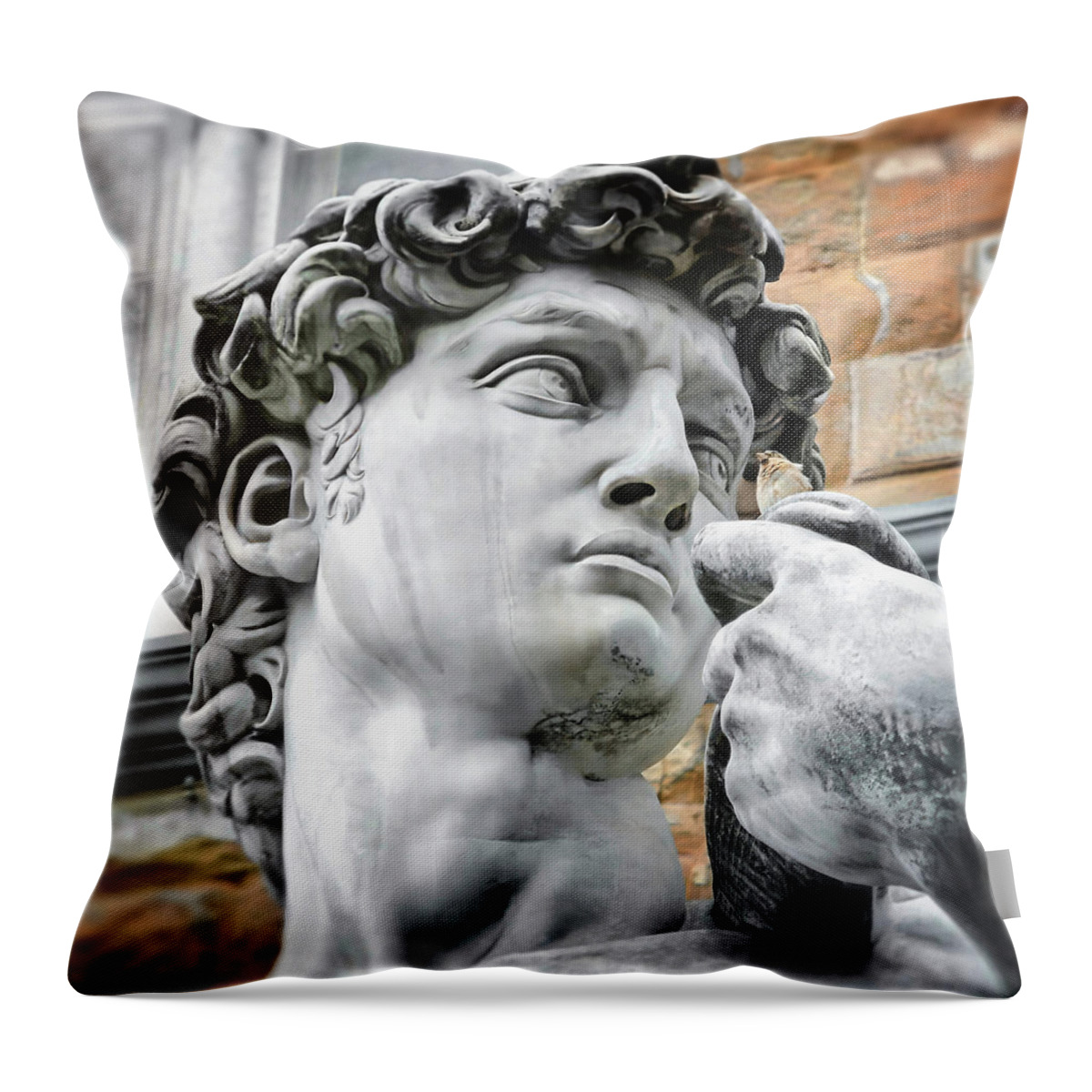 David Throw Pillow featuring the photograph David by Michelangelo Florence Italy Face Detail   by Carol Japp