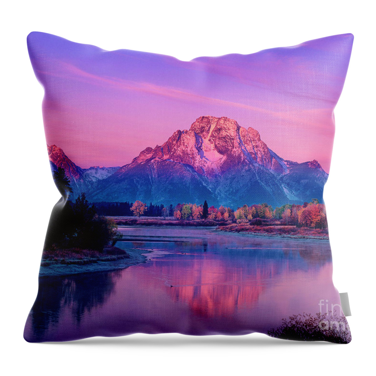Dave Welling Throw Pillow featuring the photograph Dawn Oxbow Bend Fall Grand Tetons National Park by Dave Welling