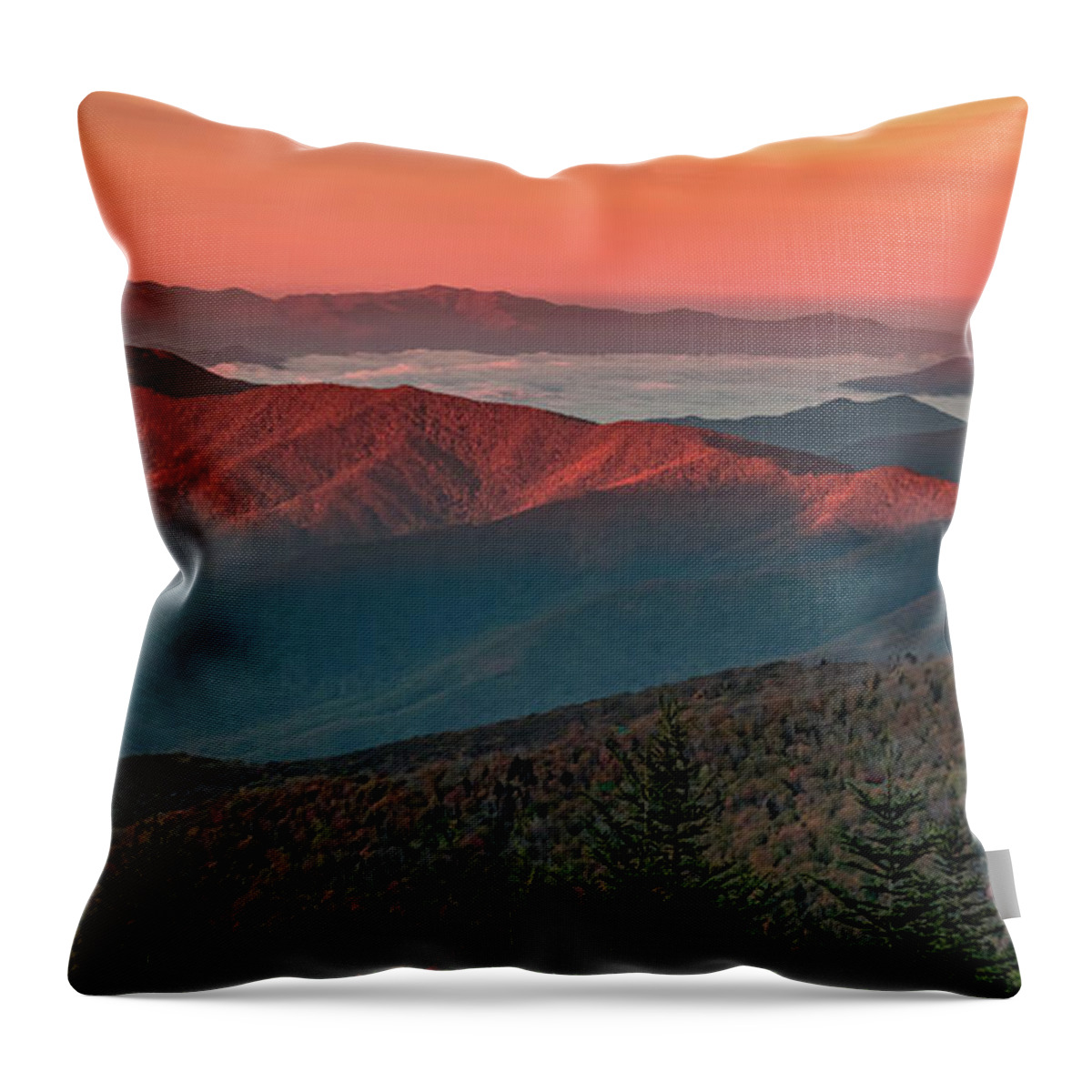 Dawn First Light Throw Pillow featuring the photograph Dawn's Early Light From Clingman's Dome by Marcy Wielfaert