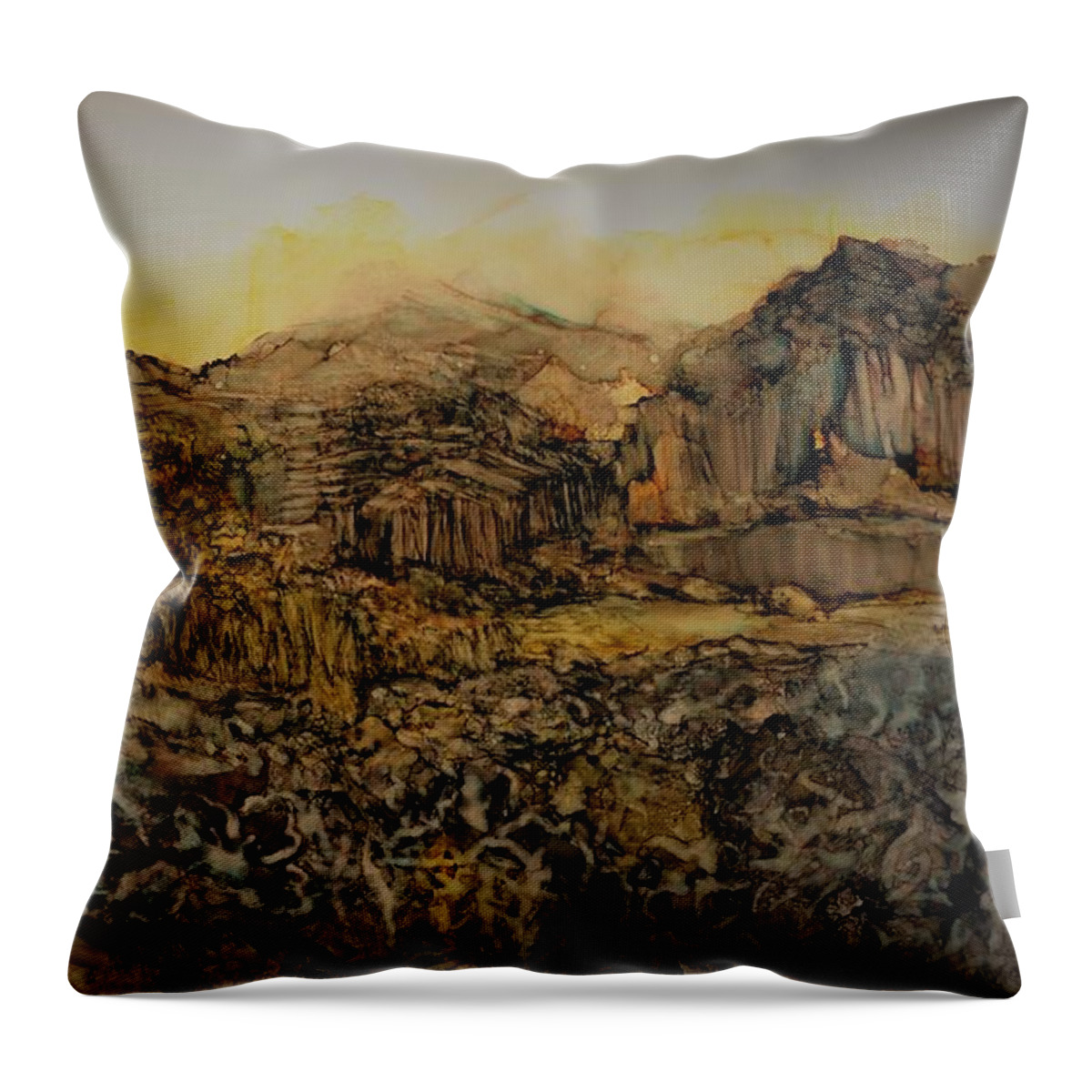 Reflection Throw Pillow featuring the painting Daybreak at the Old Mill by Angela Marinari
