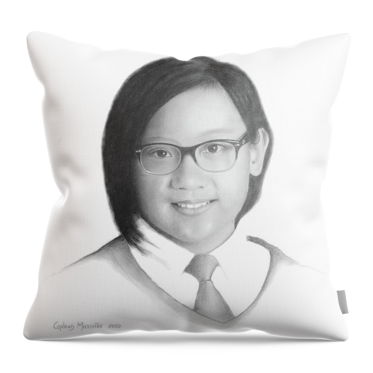 Portrait Throw Pillow featuring the drawing Deanna by Conrad Mieschke