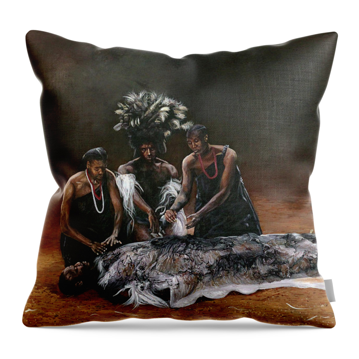 African Art Throw Pillow featuring the painting Death of Nandi by Ronnie Moyo