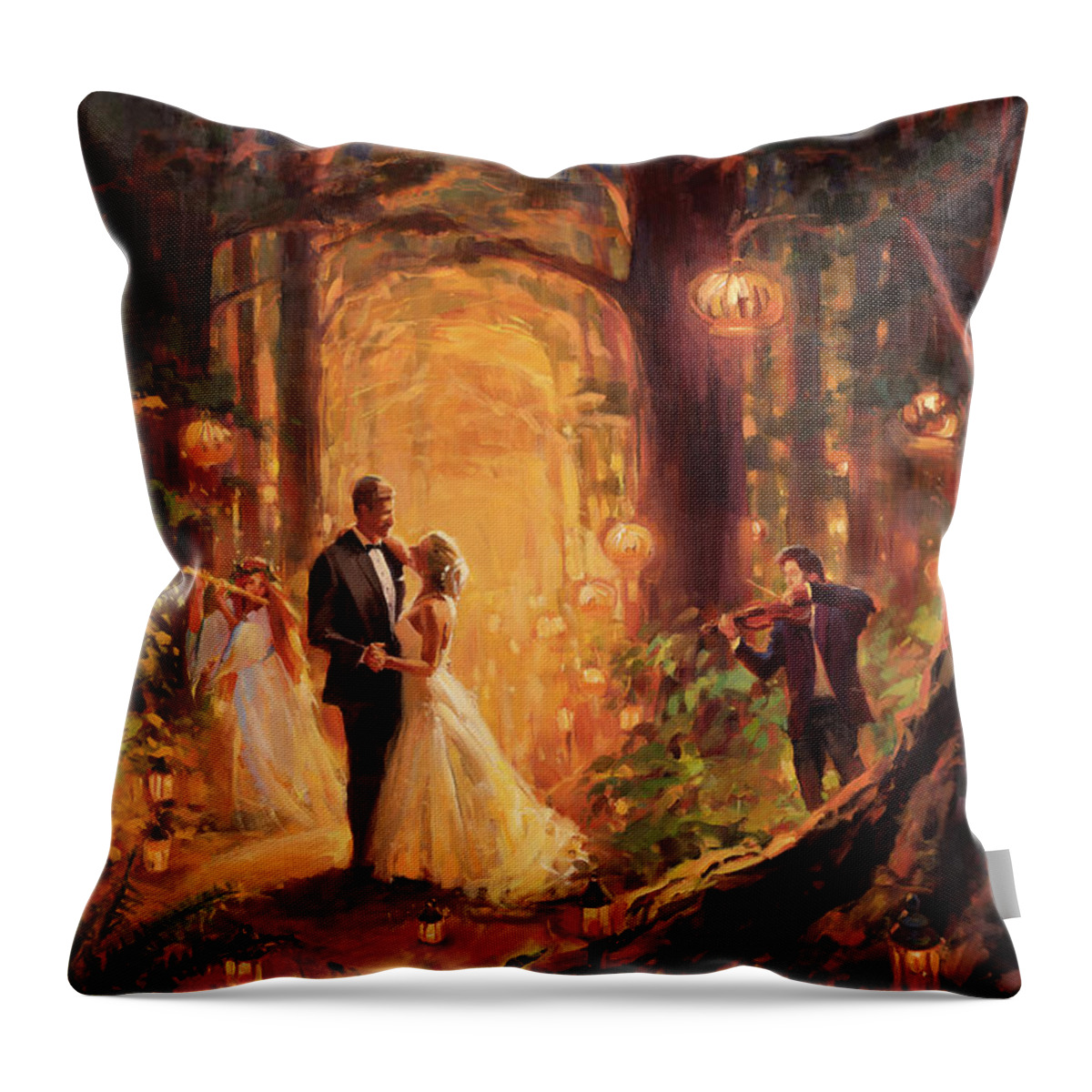 Wedding Throw Pillow featuring the painting Deep Forest Wedding by Steve Henderson