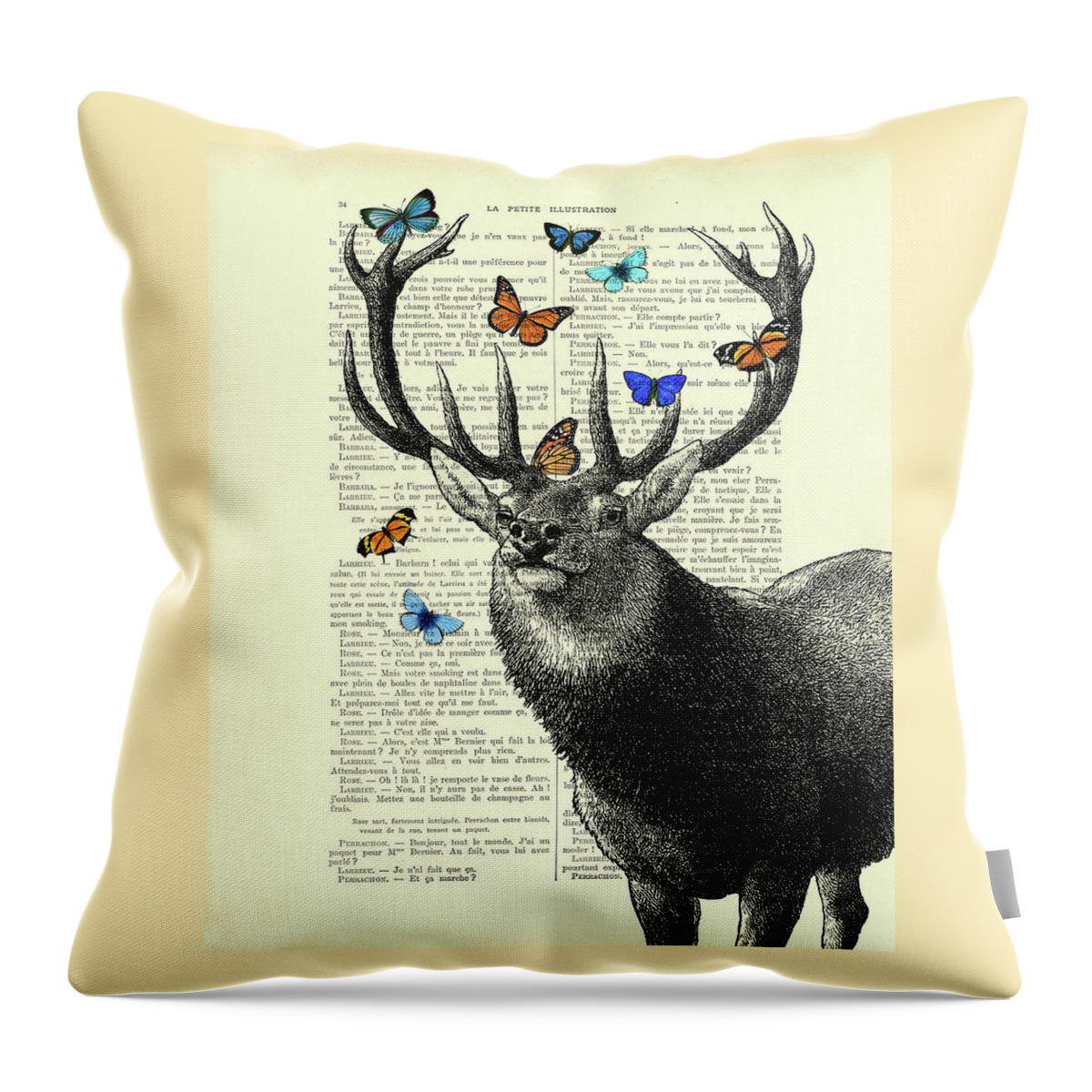 Deer Throw Pillow featuring the digital art Deer with butterflies by Madame Memento
