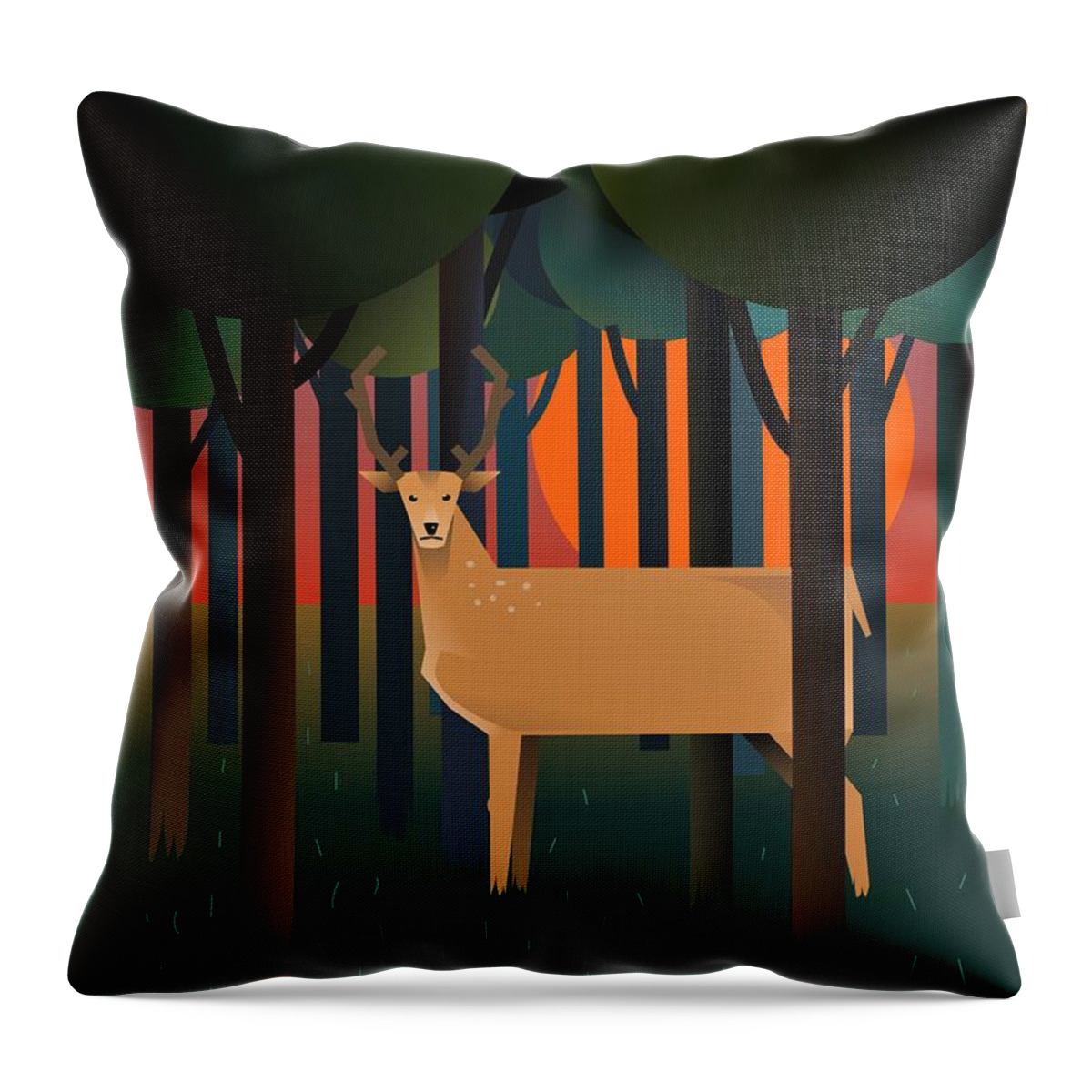 Deer Throw Pillow featuring the digital art Deerland Wood by Fatline Graphic Art