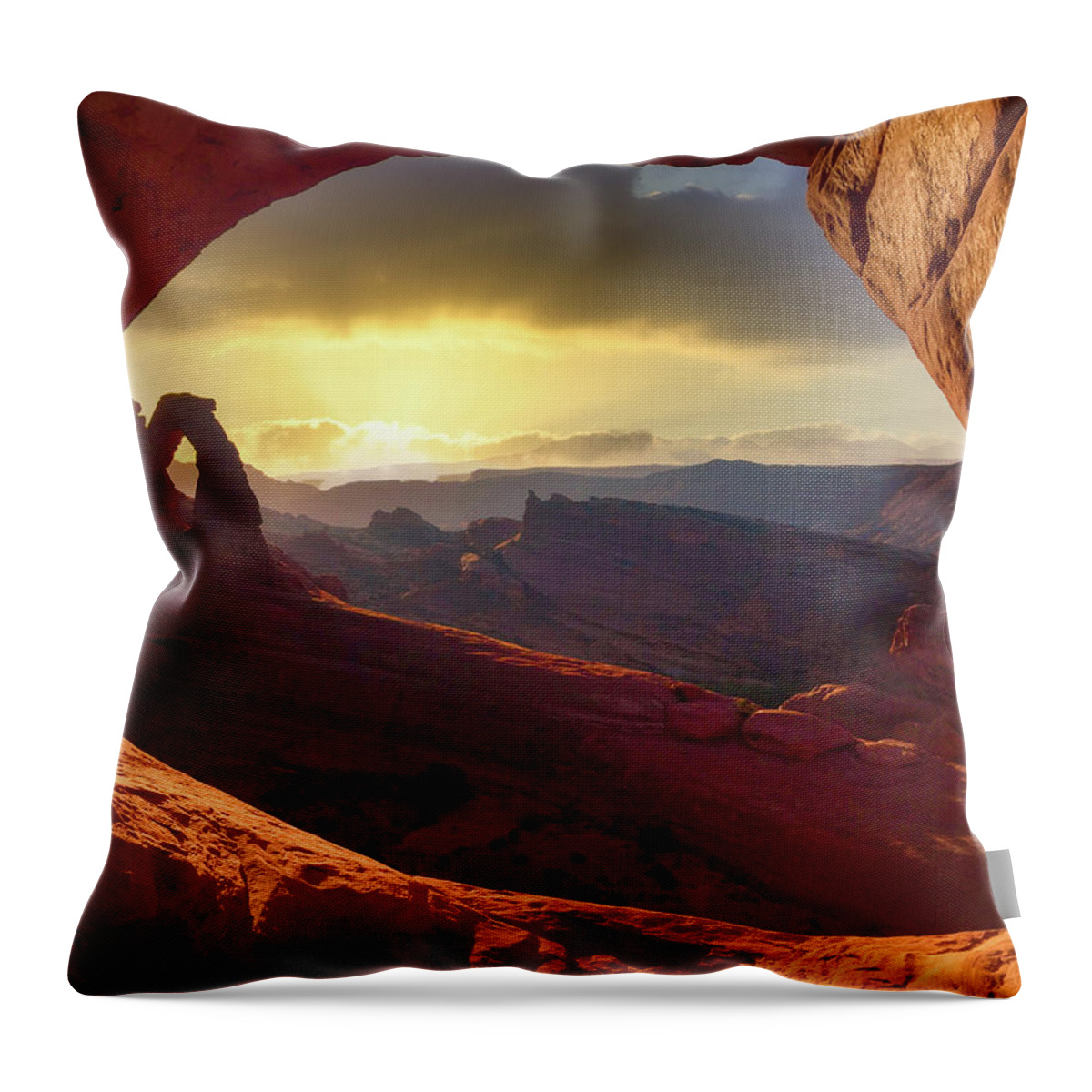 Utah Throw Pillow featuring the photograph Delicate Arch through a window by Bradley Morris